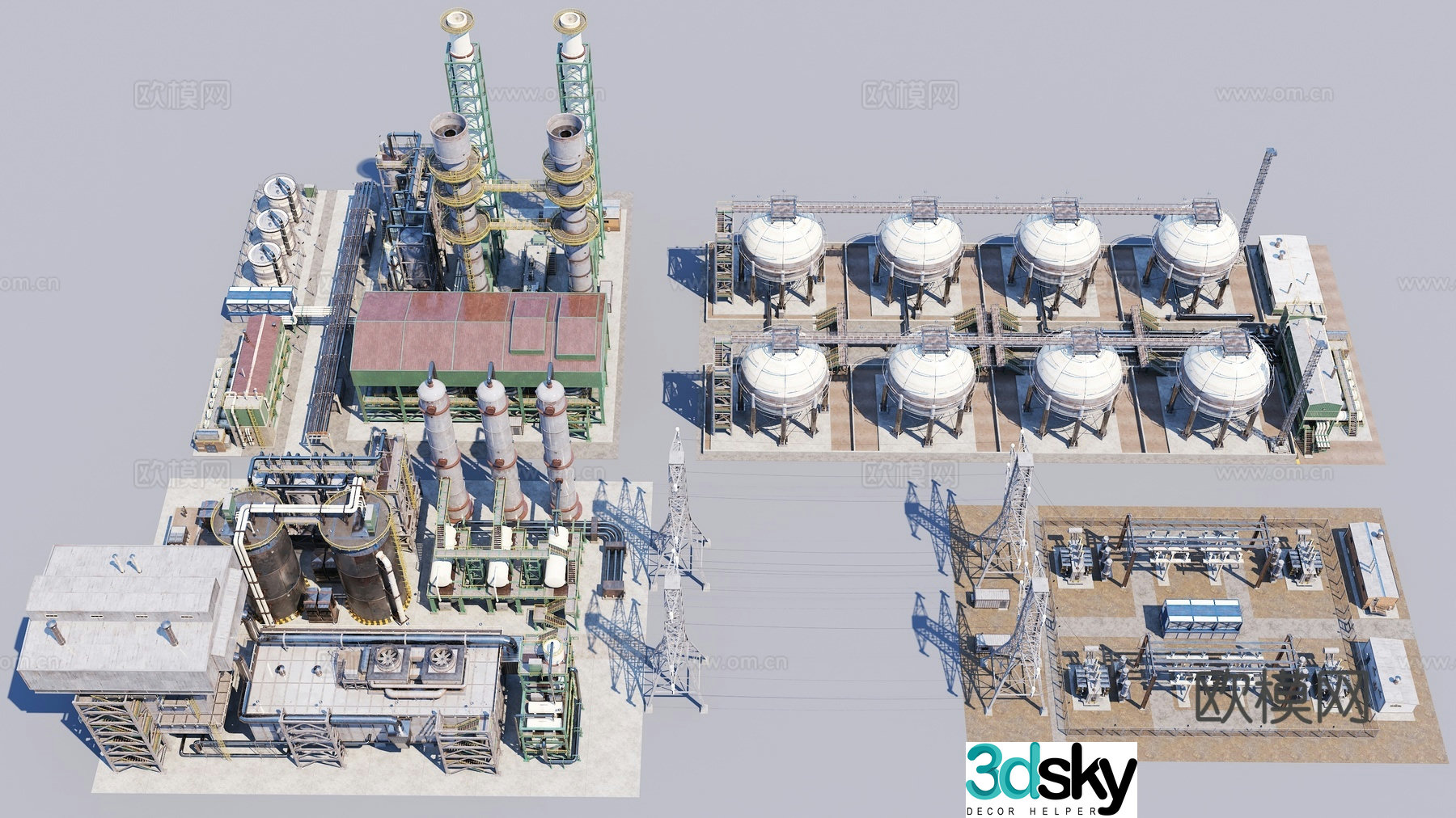 Factory Reactor Building Oil Pump Chimney Cooling Tower Pipeline Gas Storage 3D Model