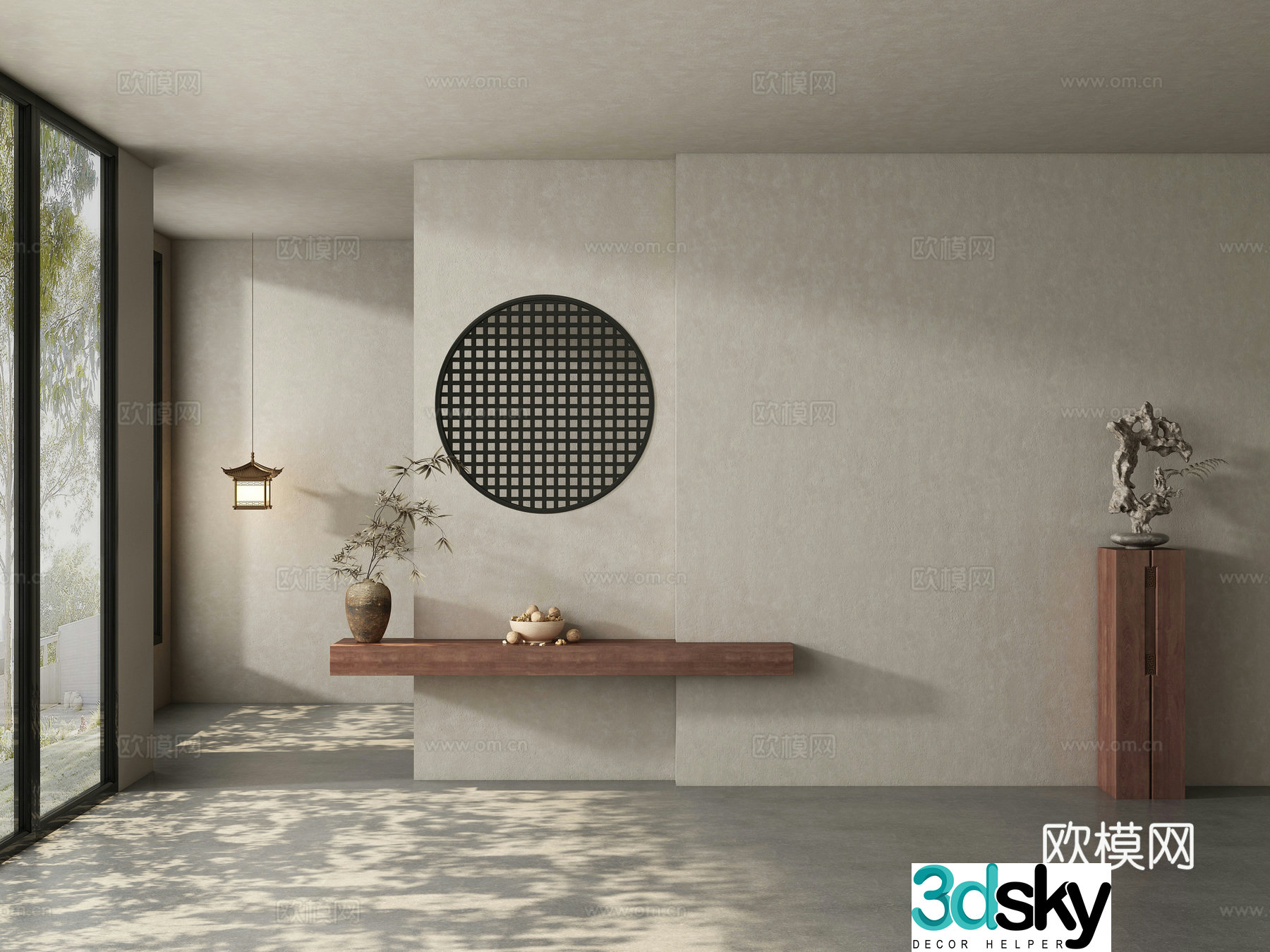 Modern tea room background wall 3d model