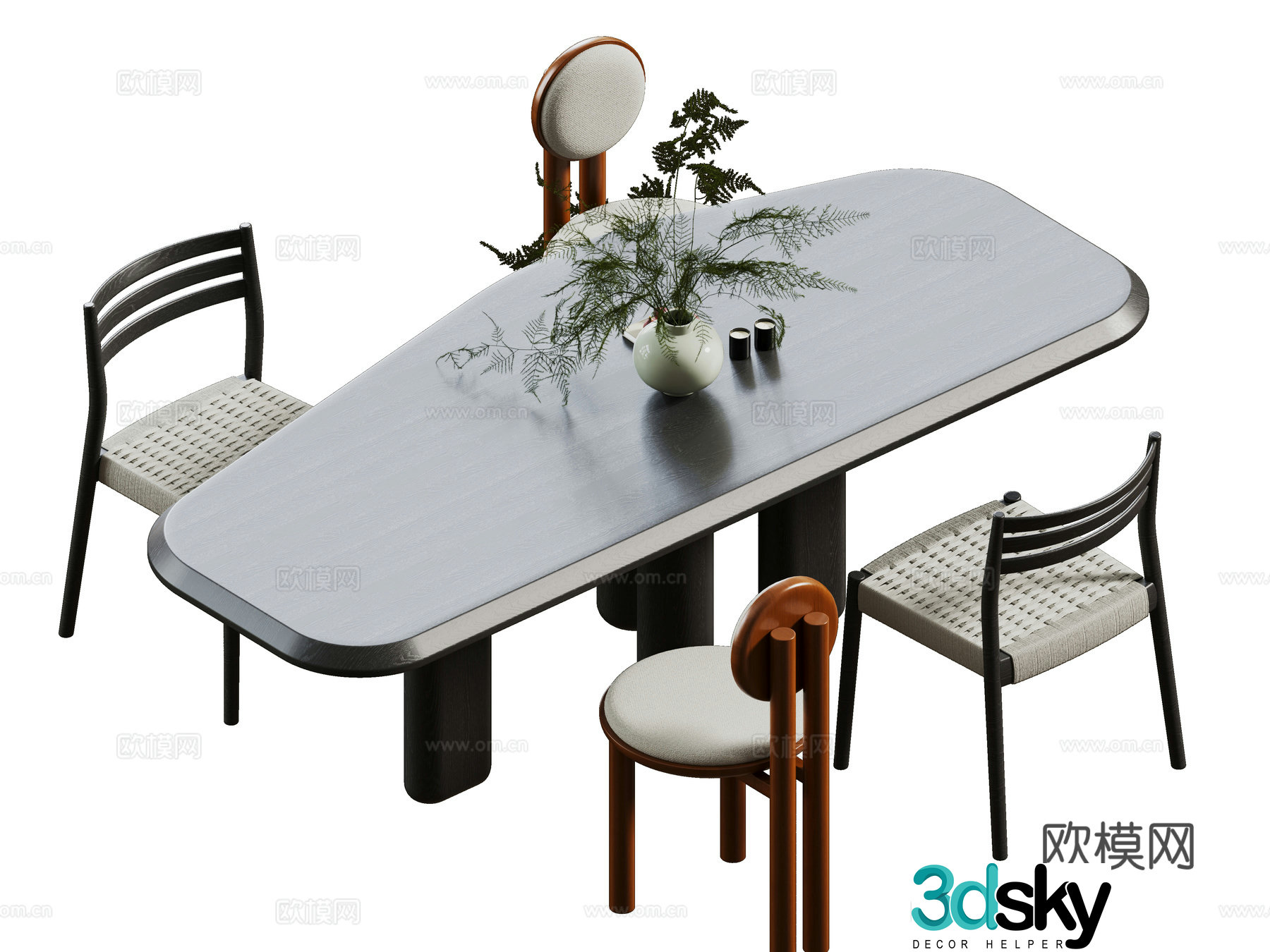 Medium-old dining table and chair 3D model