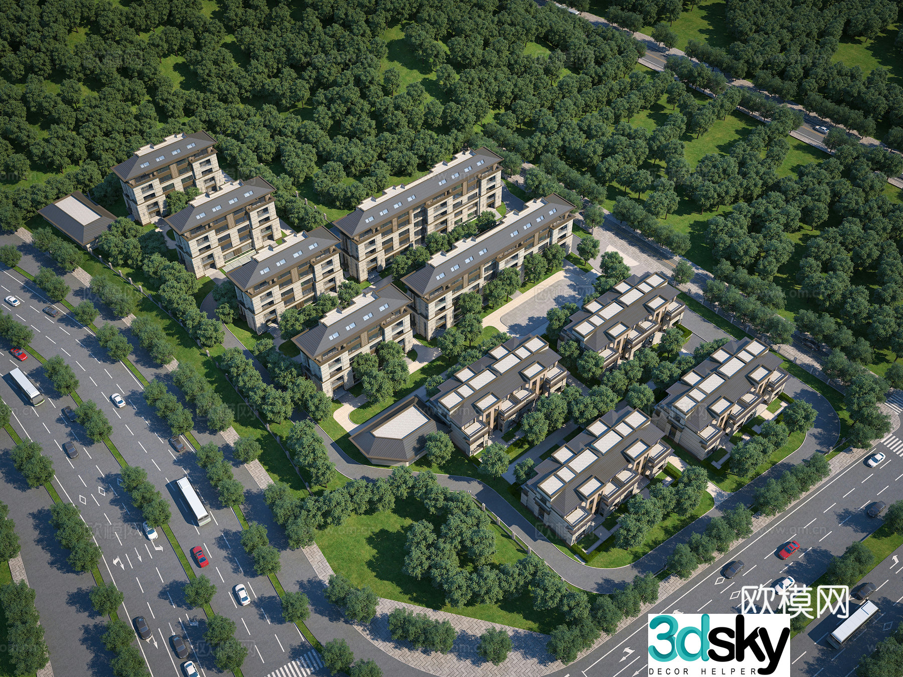 Modern villa modern new Chinese style resettlement house new Chinese style villa 3D model