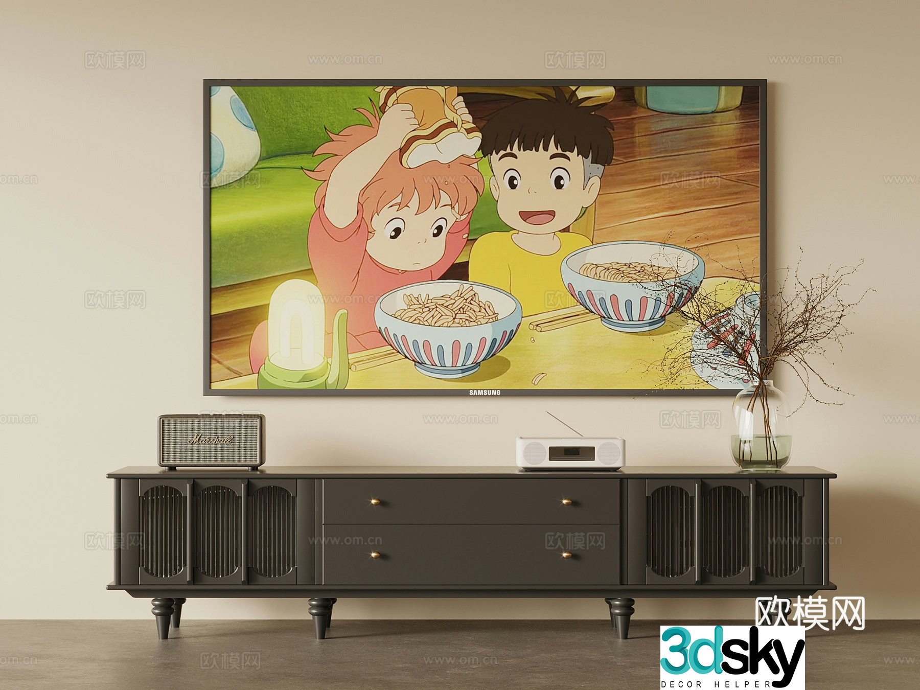 Retro style TV cabinet TV accessories ornaments 3d model