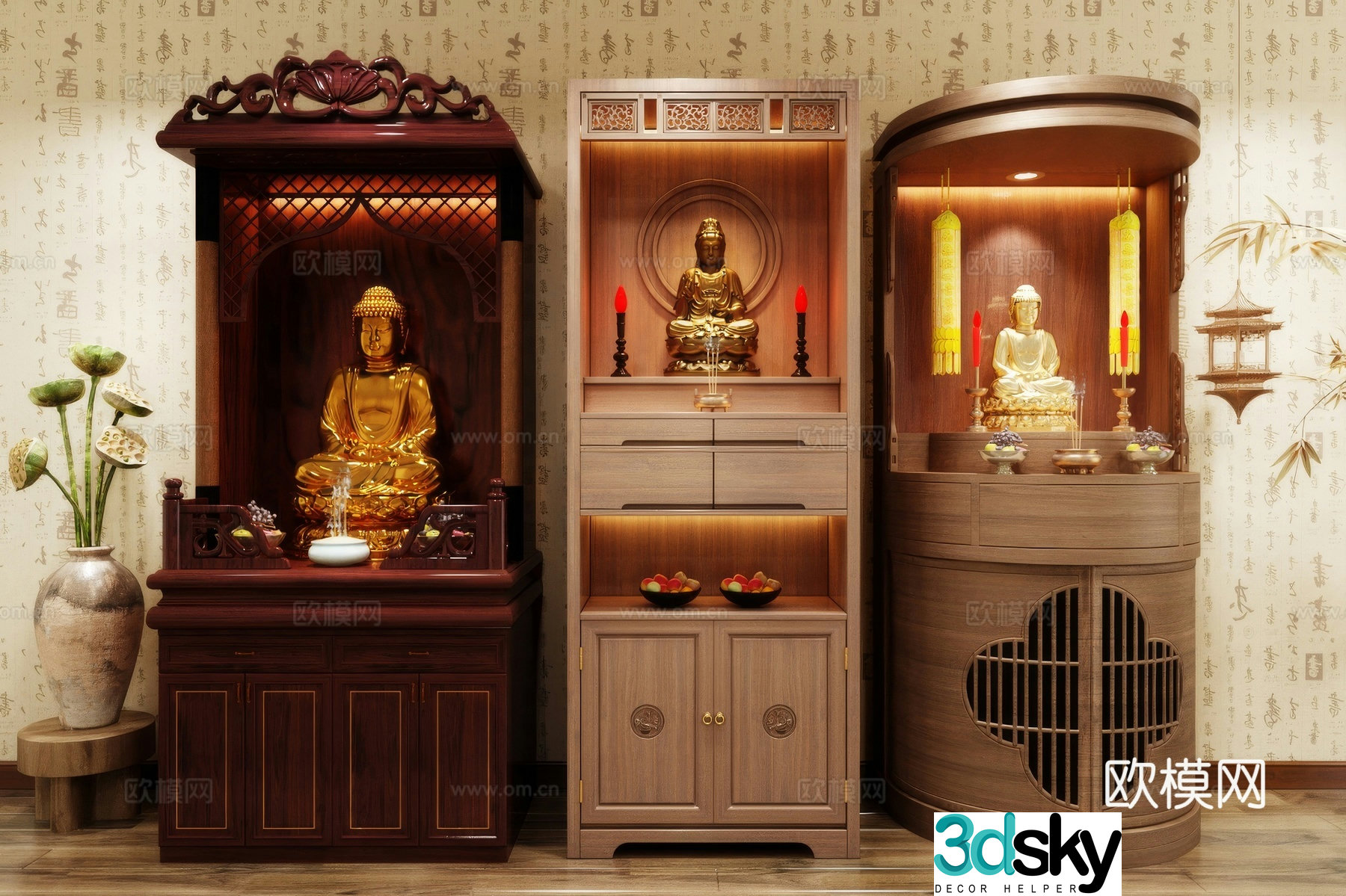 Buddha niche shrine hostel incense stove candle holder 3d model