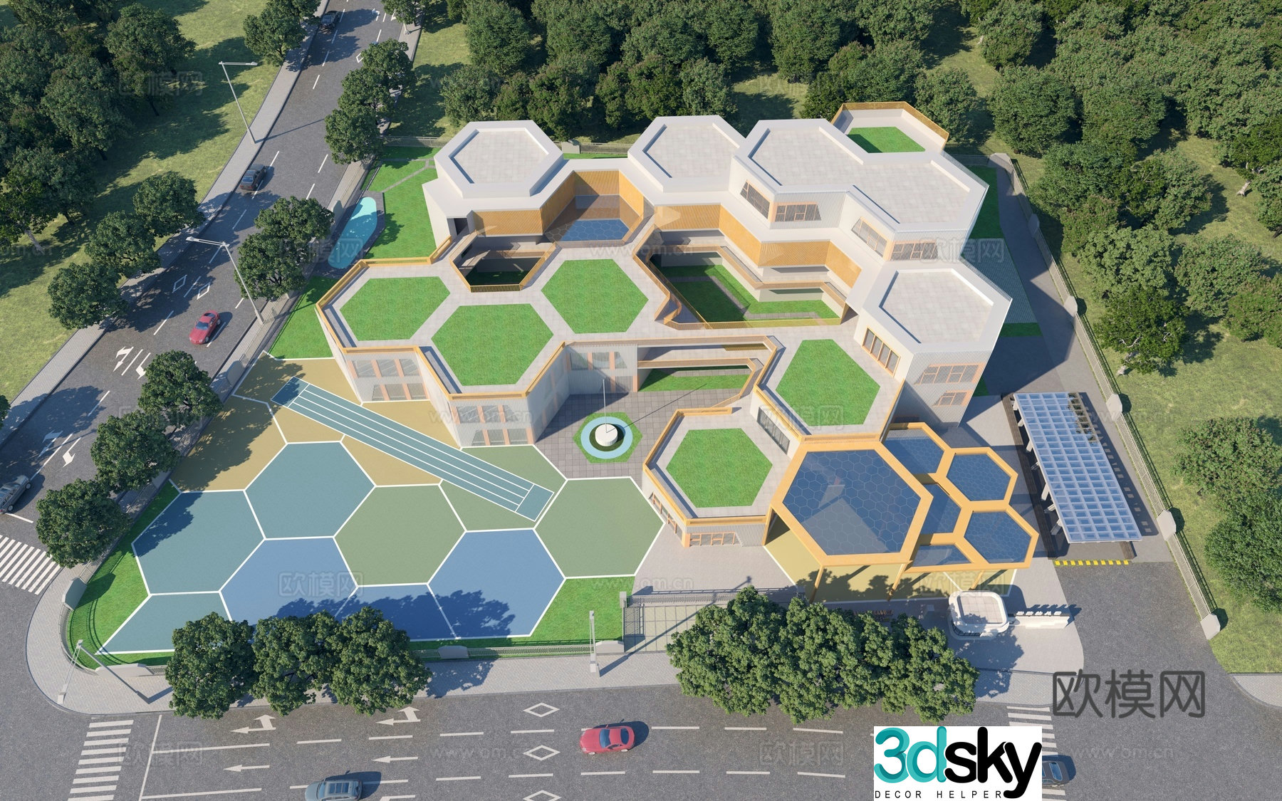 Modern kindergarten kindergarten aerial view 3d model