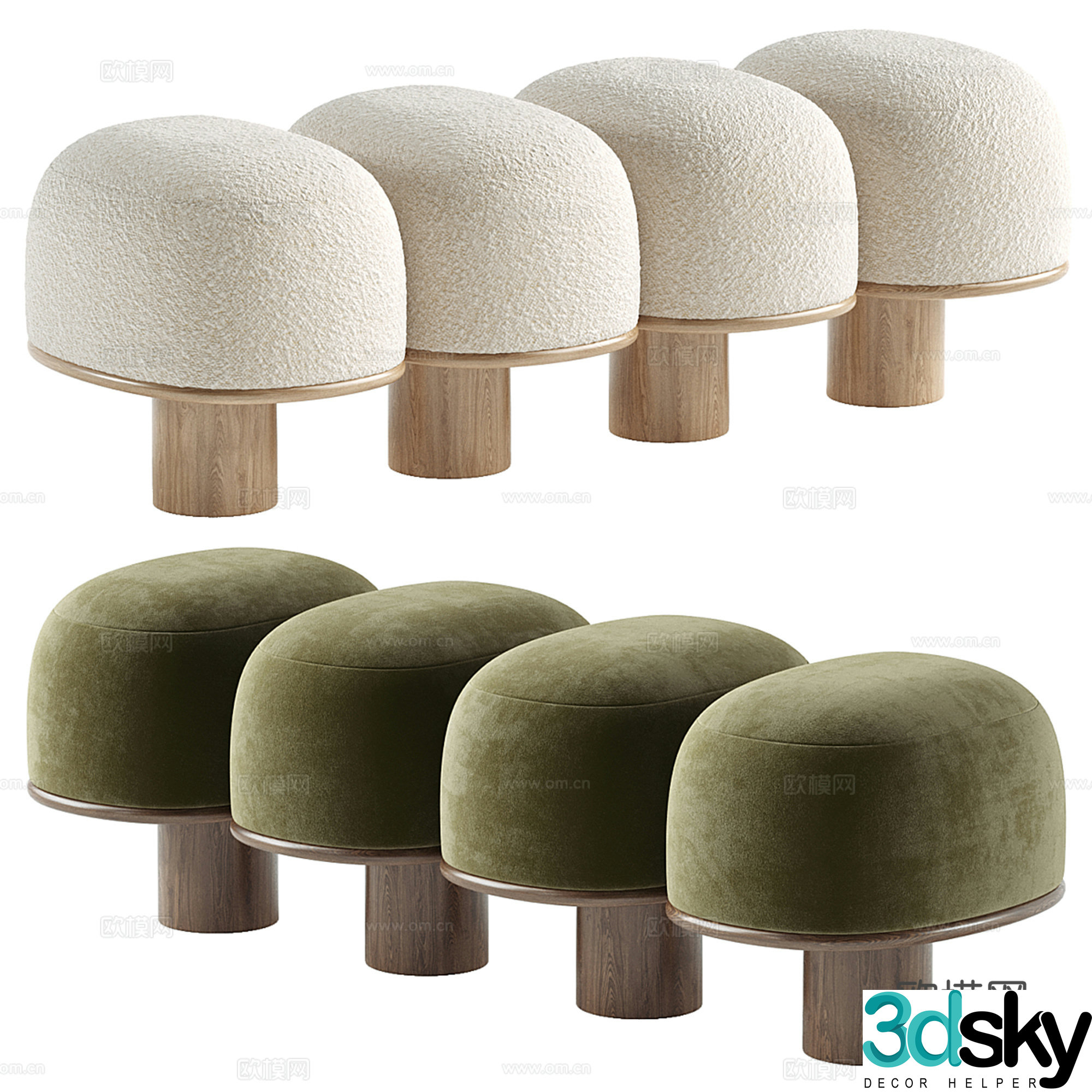 Middle -aged wind sofa bench bench short stool 3D model