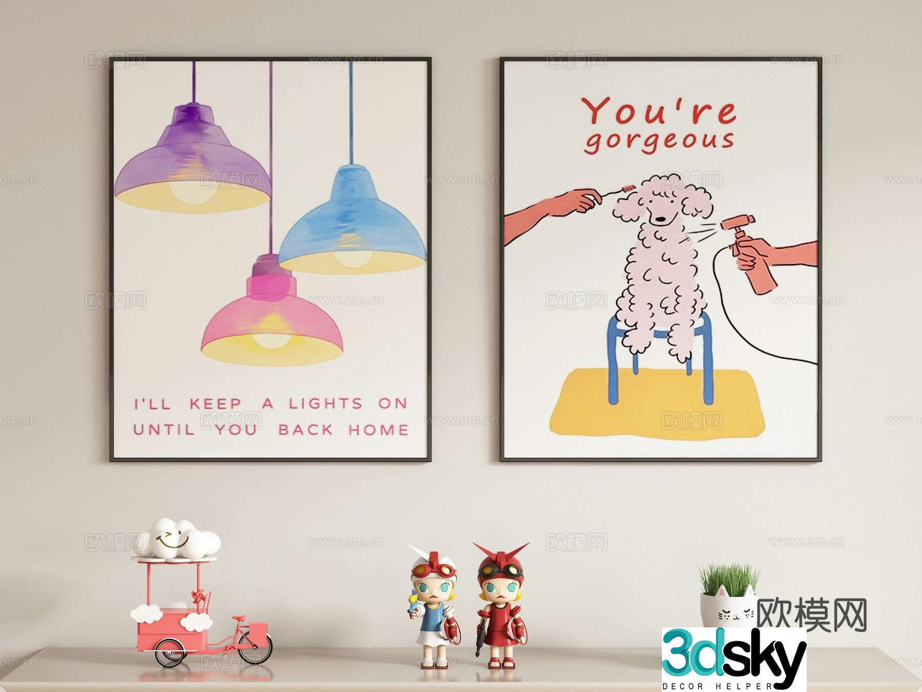 Creamy style children’s decorative painting hanging painting 3d model