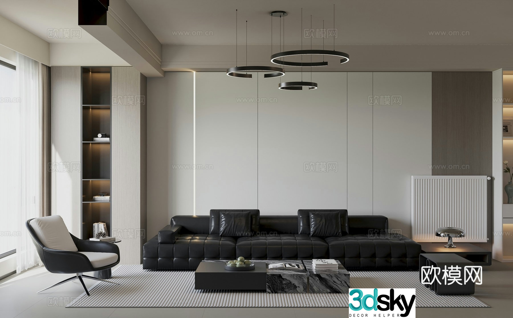 Modern living and dining room 3d model