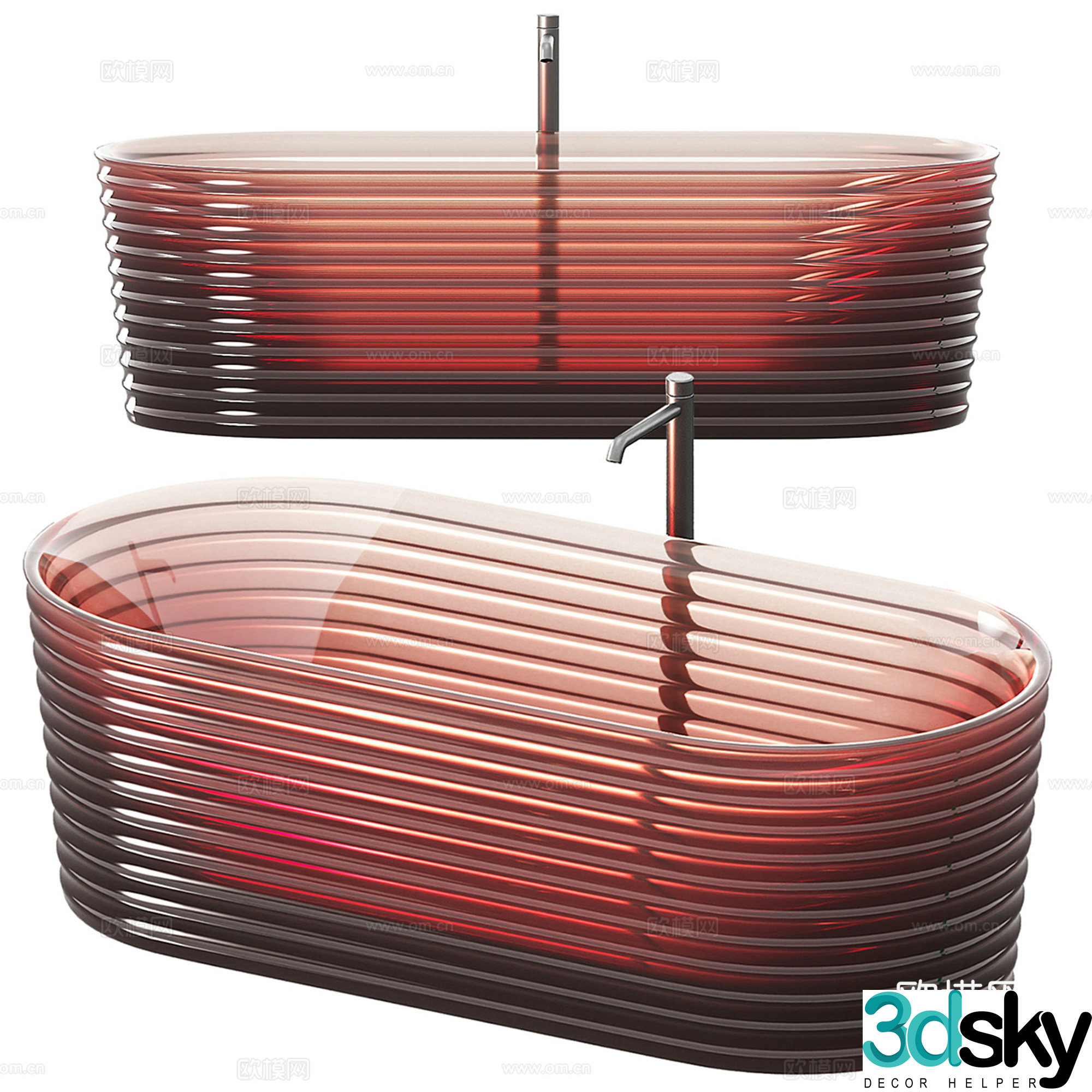 Modern clear glass bathtub 3d model