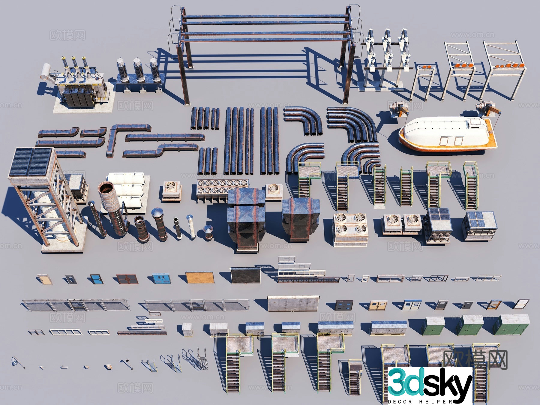 Reactor building Oil pump Chimney Cooling tower Pipeline Gas storage Power plant Oil 3D model