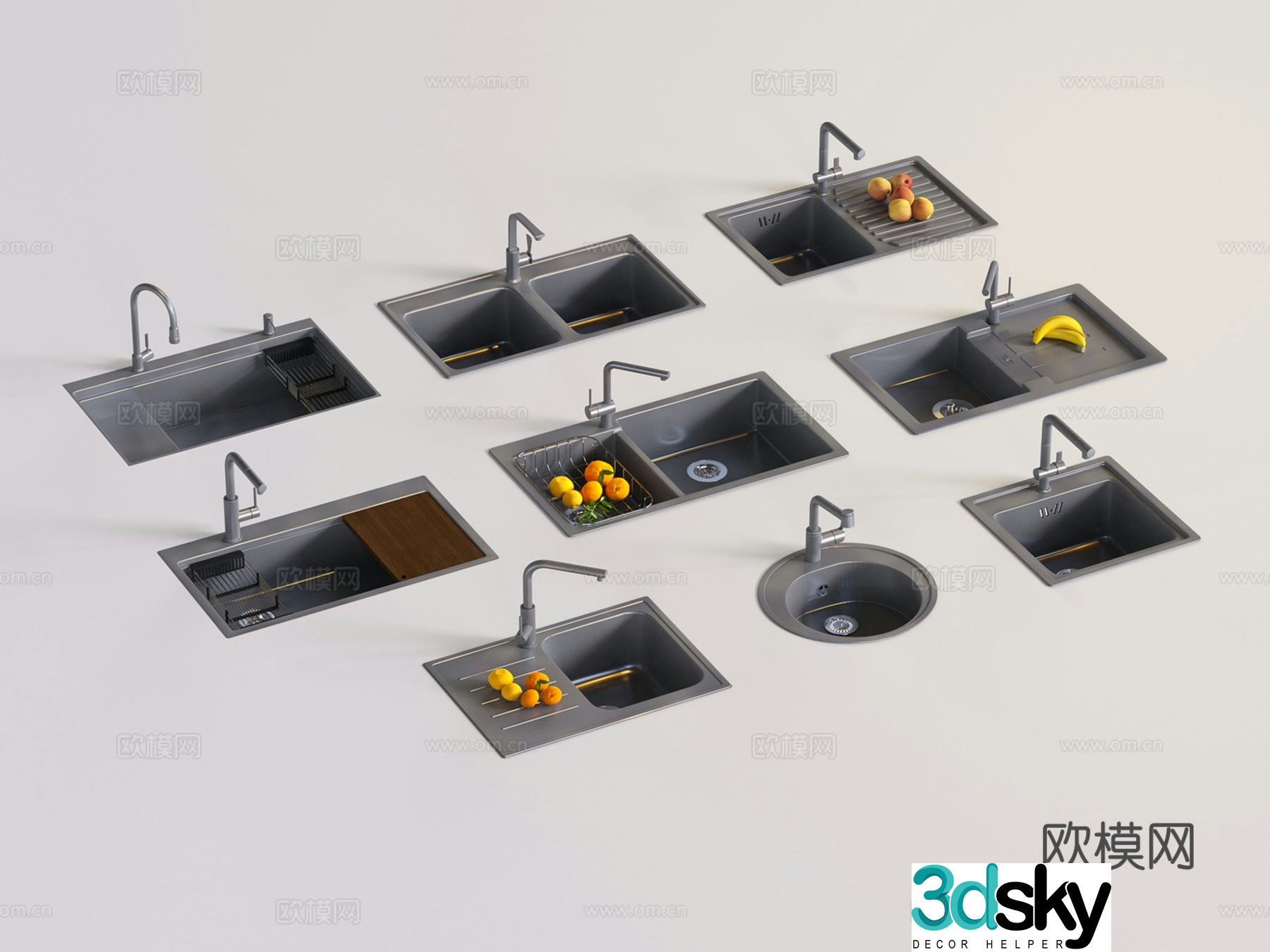 Modern sink sink sink single basin double basin single sink 3d model