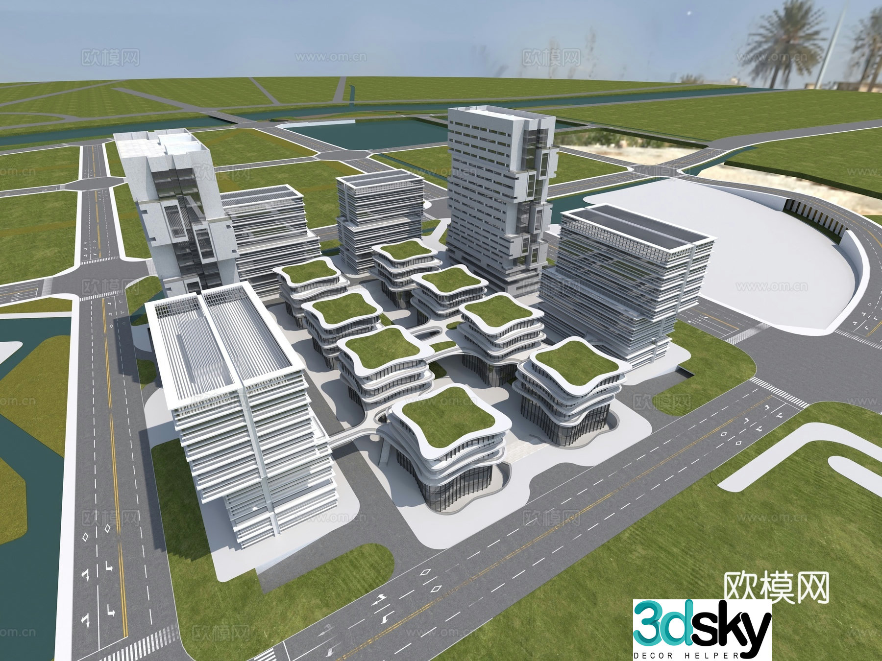 City bird’s eye view of public building bird’s view 3D model