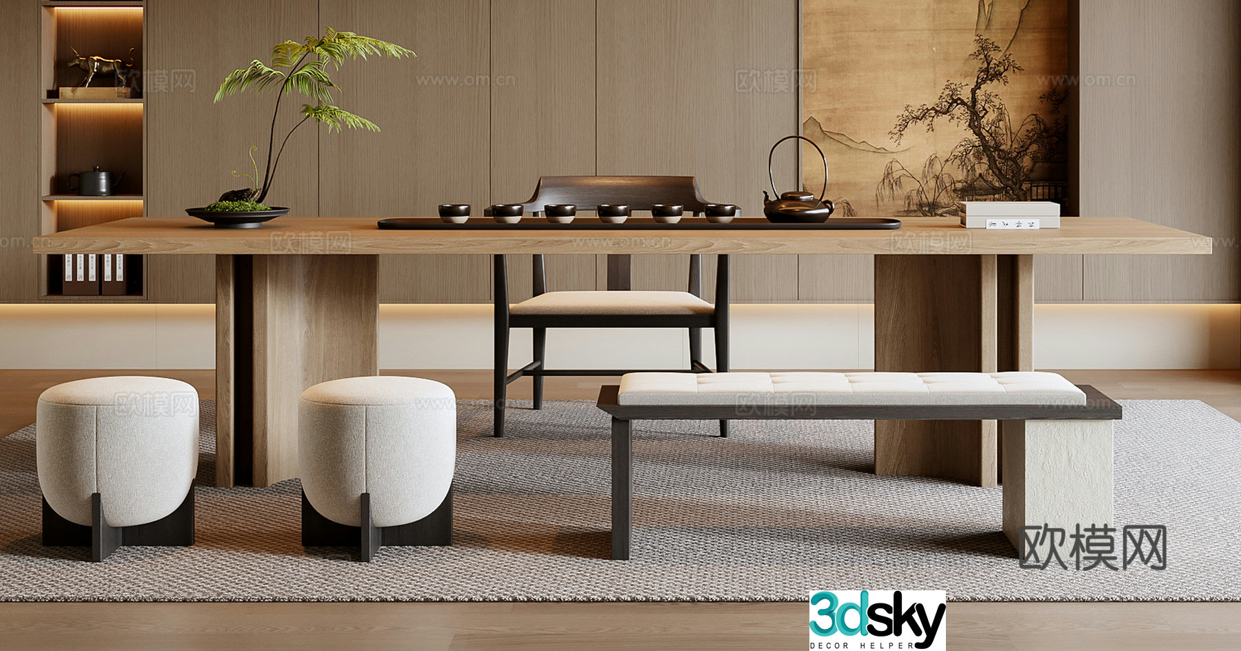 New Chinese style tea table and chair combination 3d model