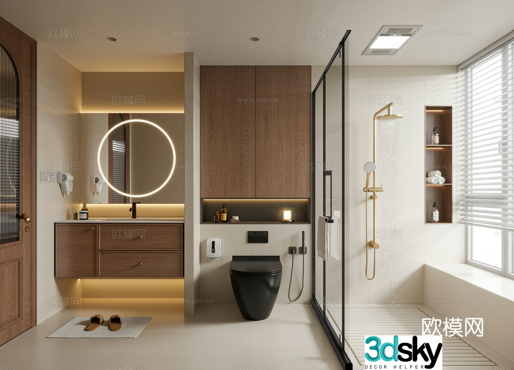 Middle-aged bathroom bathroom cabinet bathroom supplies shower toilet 3d model