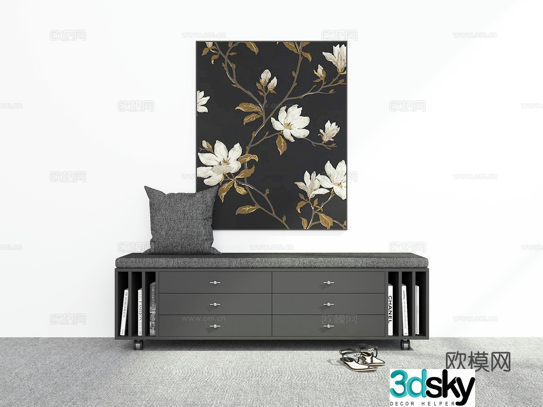 Modern shoe stool bench storage storage stool 3D model