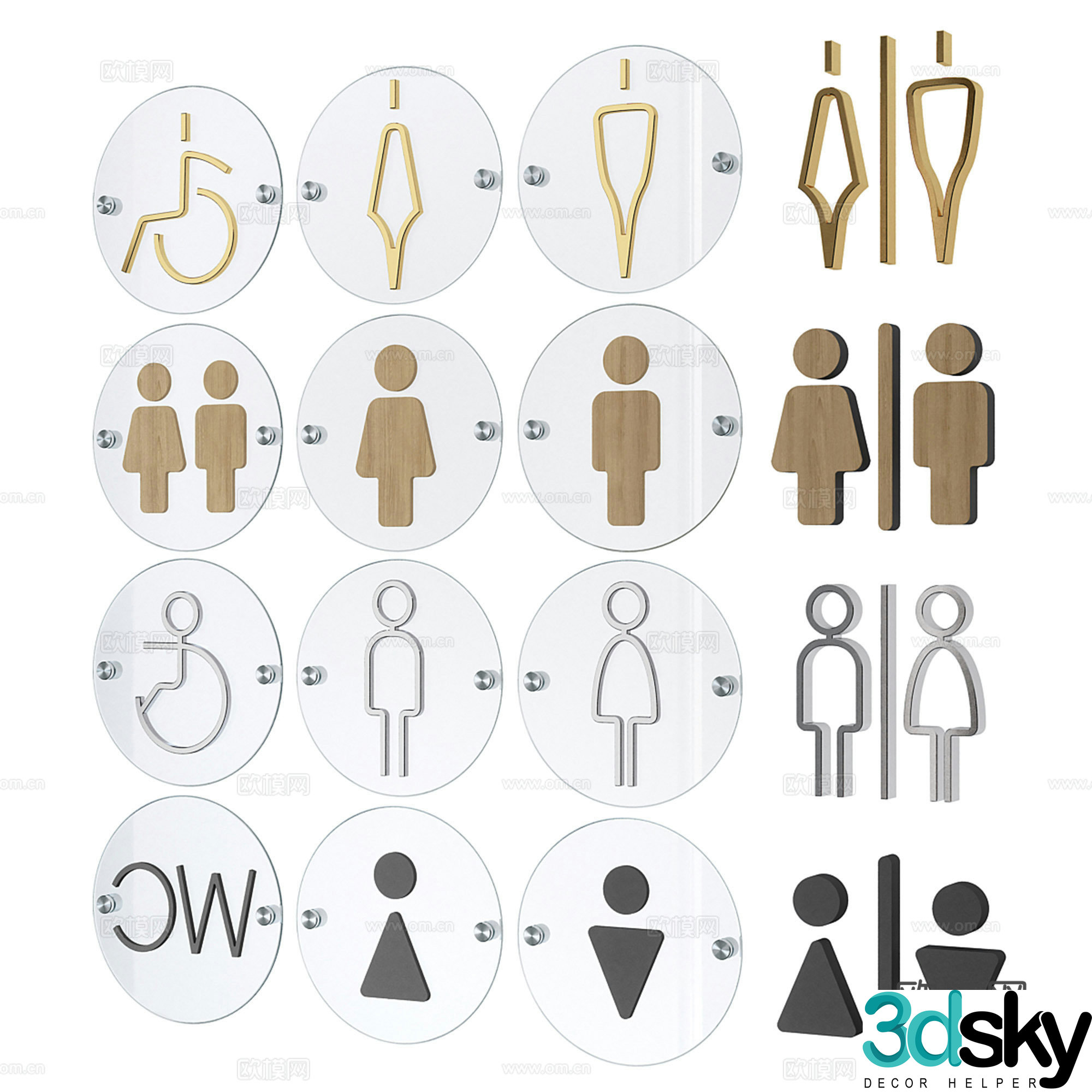Modern bathroom signboard Logo guide 3d model