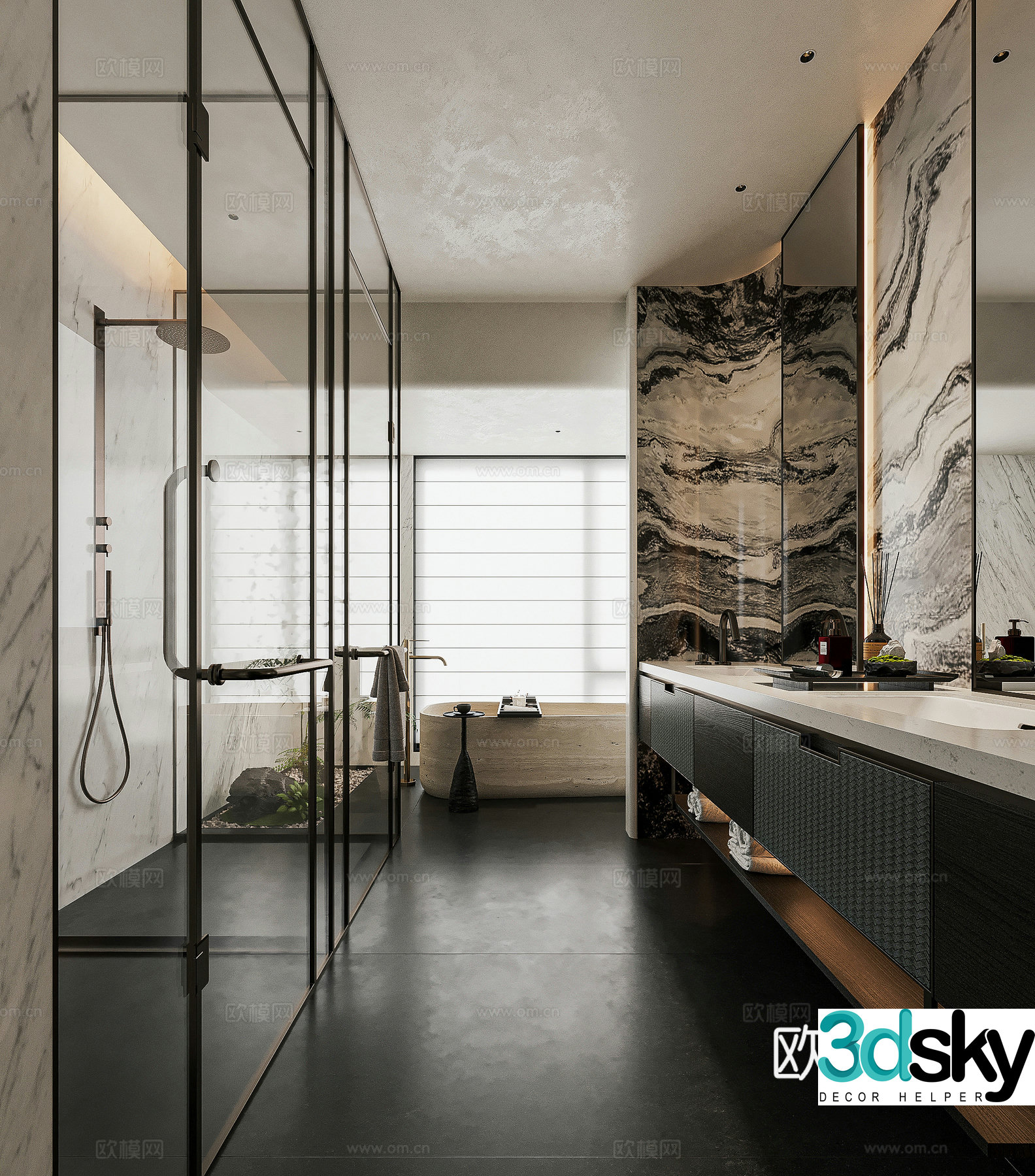 Modern light luxury bathroom bathtub suspended wash basin double basin wet and dry separation wet and dry partition 3D model