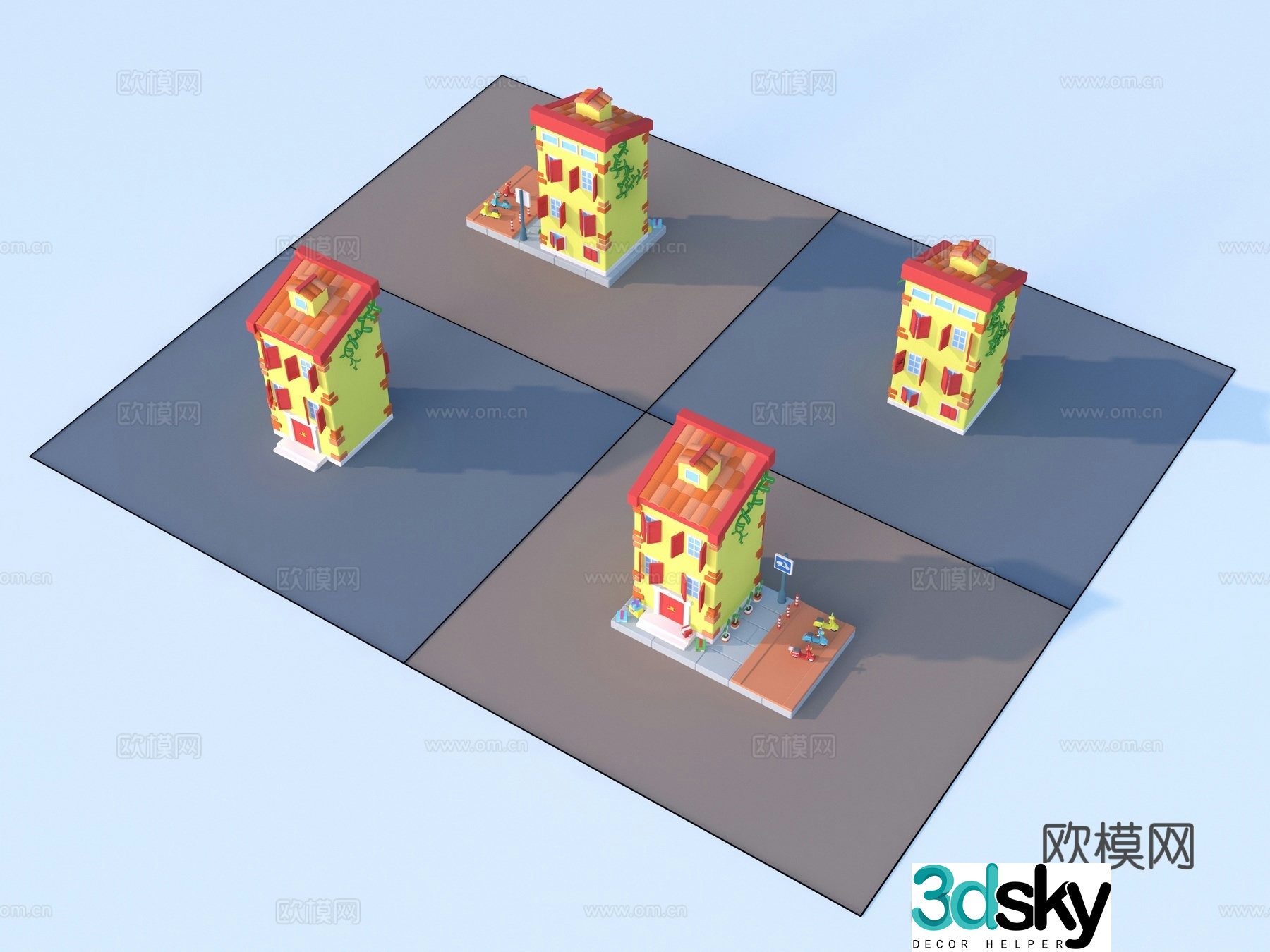 Cartoon toys architecture sketch 3d model