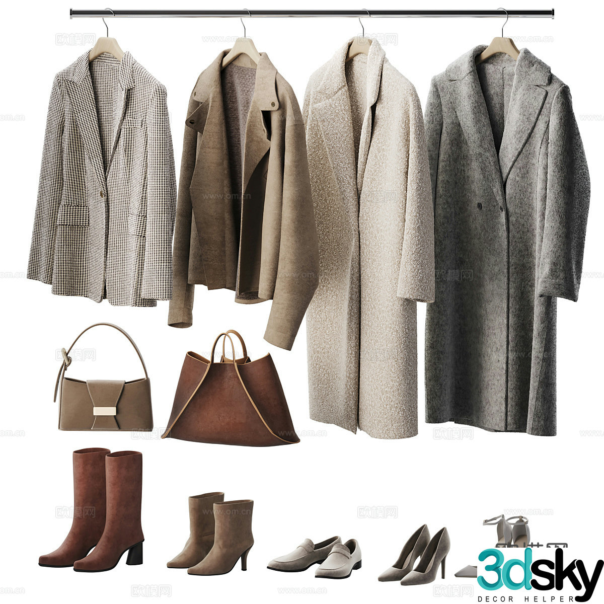 Modern clothing shoes and hats 3d model