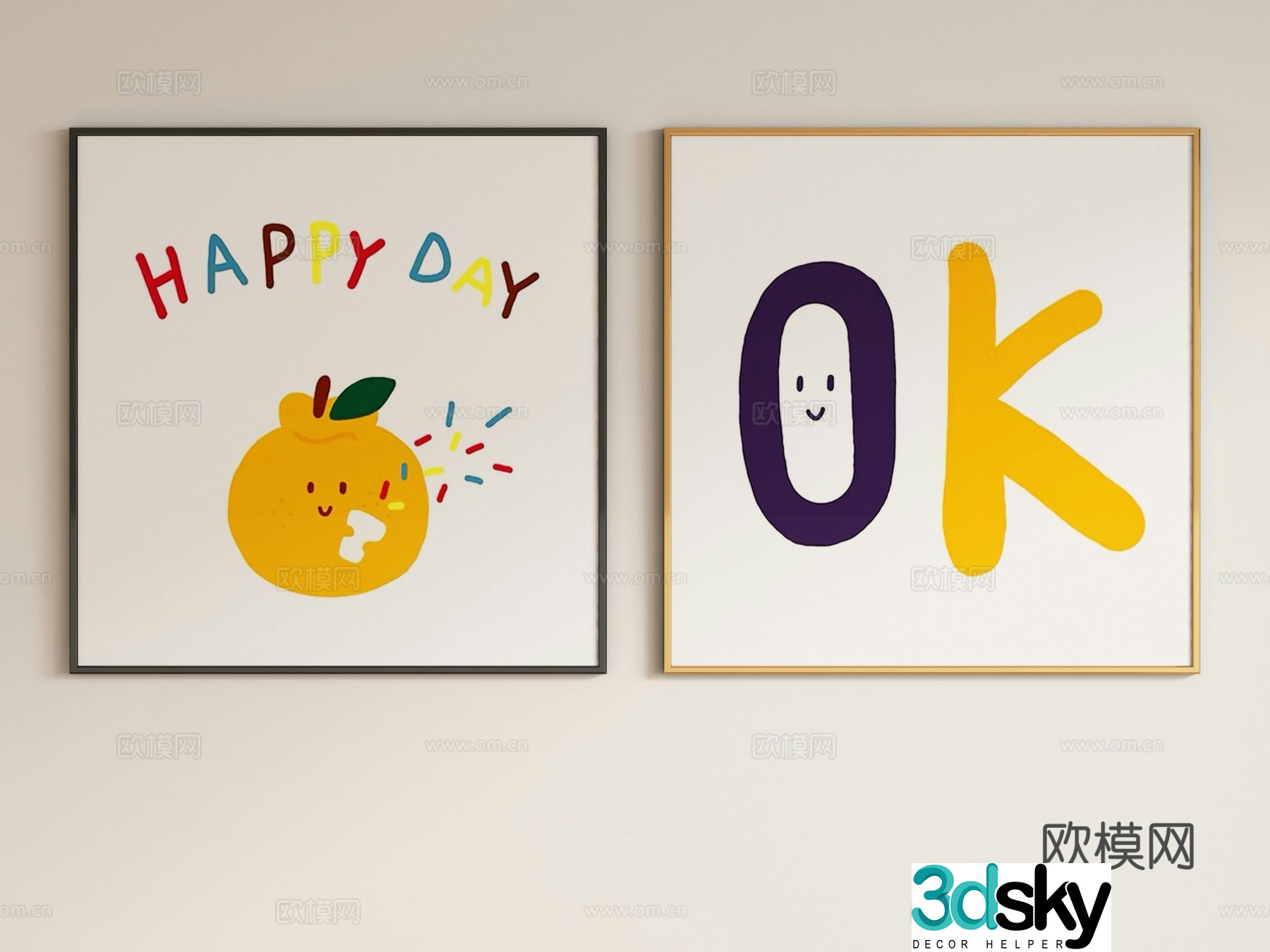 Modern cream style children’s decorative painting hanging painting 3d model