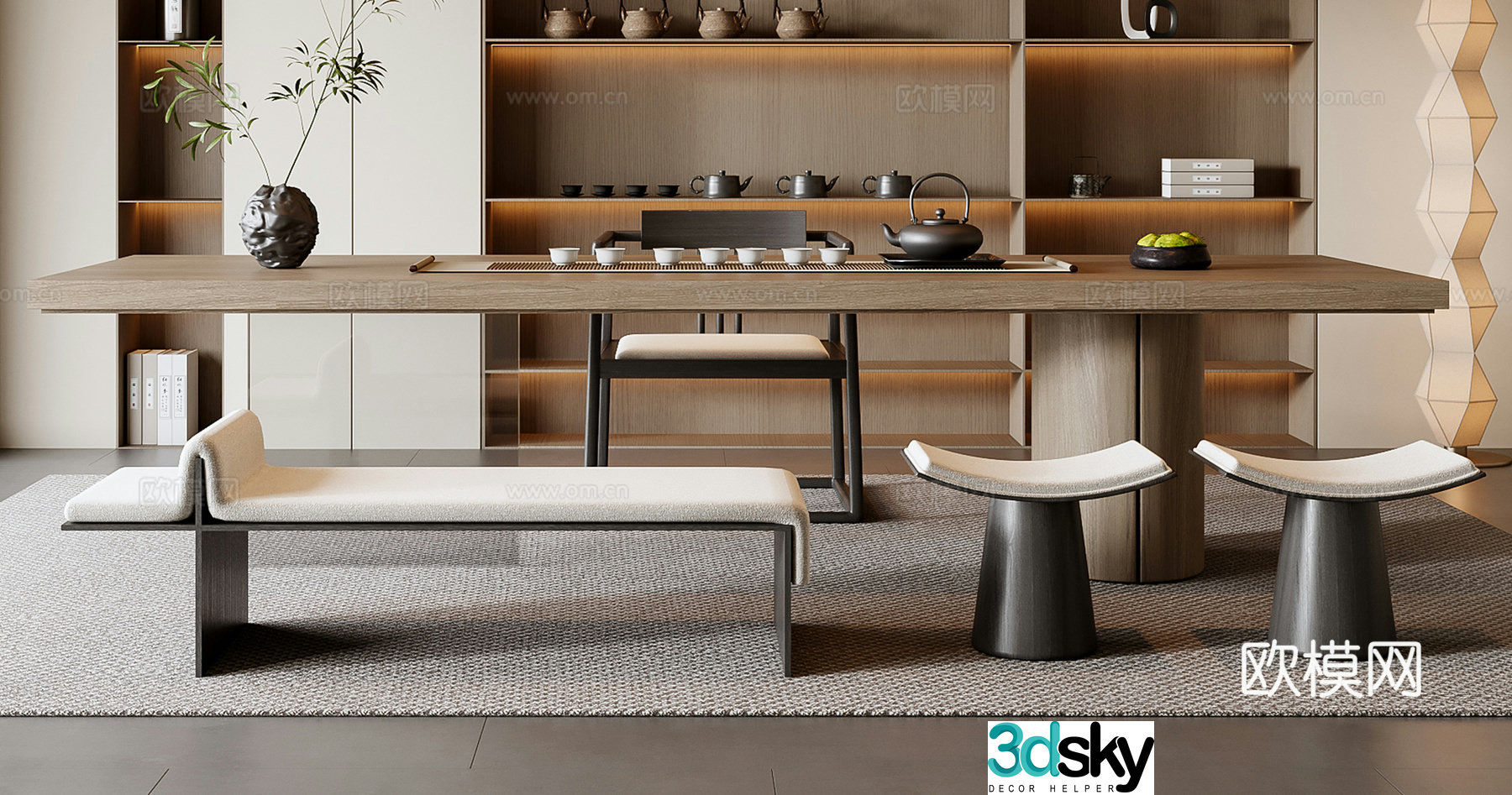New Chinese-style tea table and chair combination 3D model