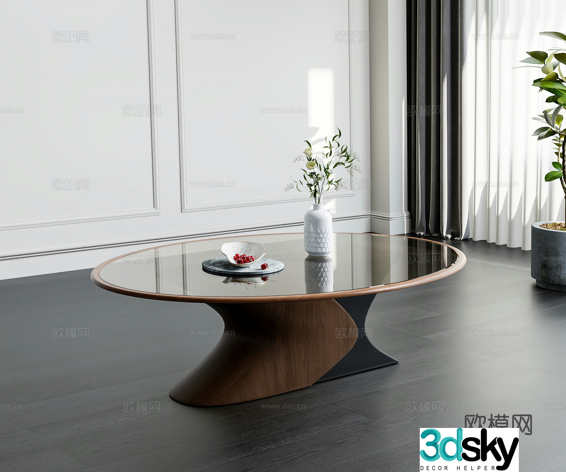 Medium cream tea table cream style 3d model