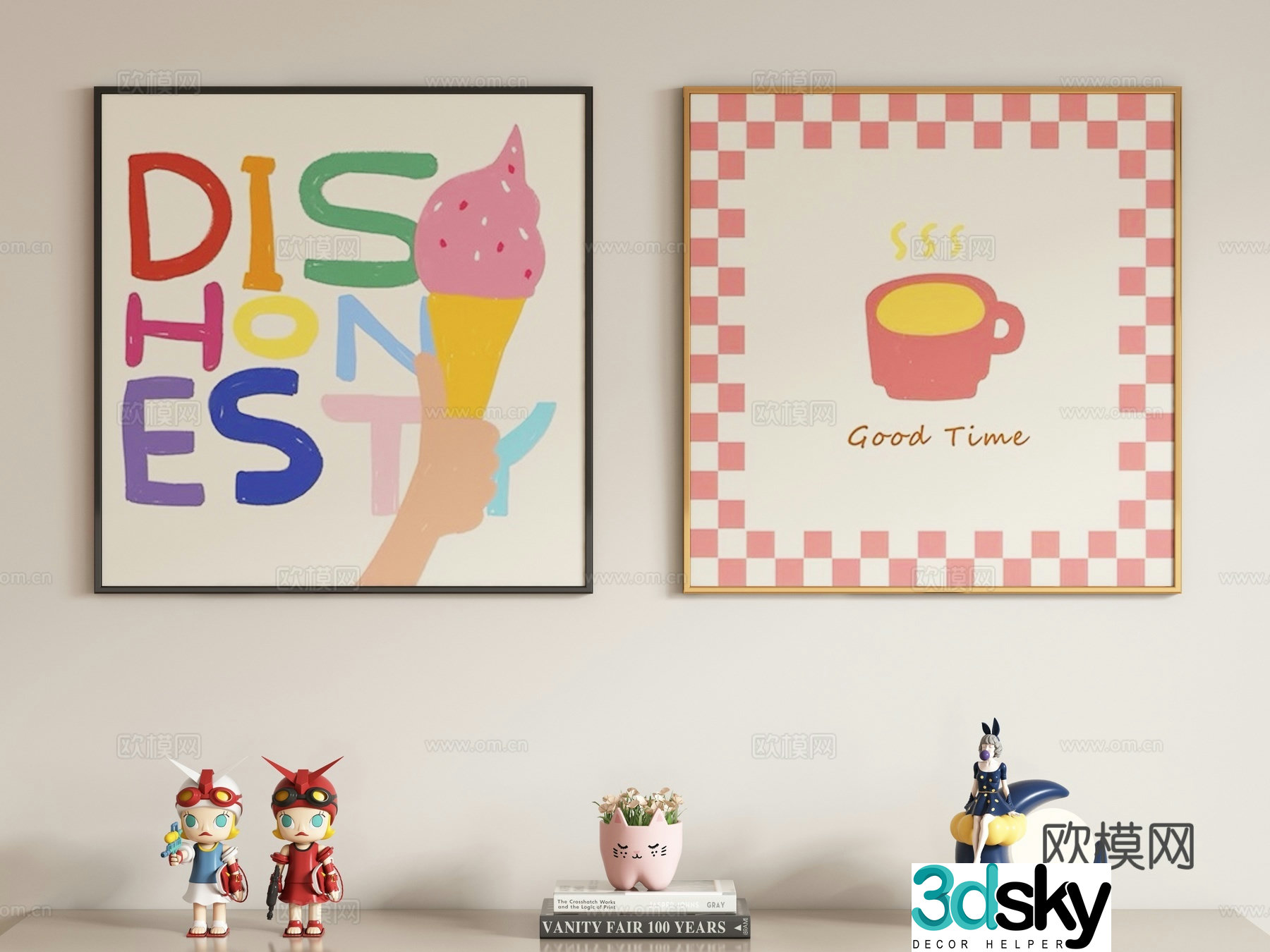 Creamy style children’s decorative painting hanging painting 3d model