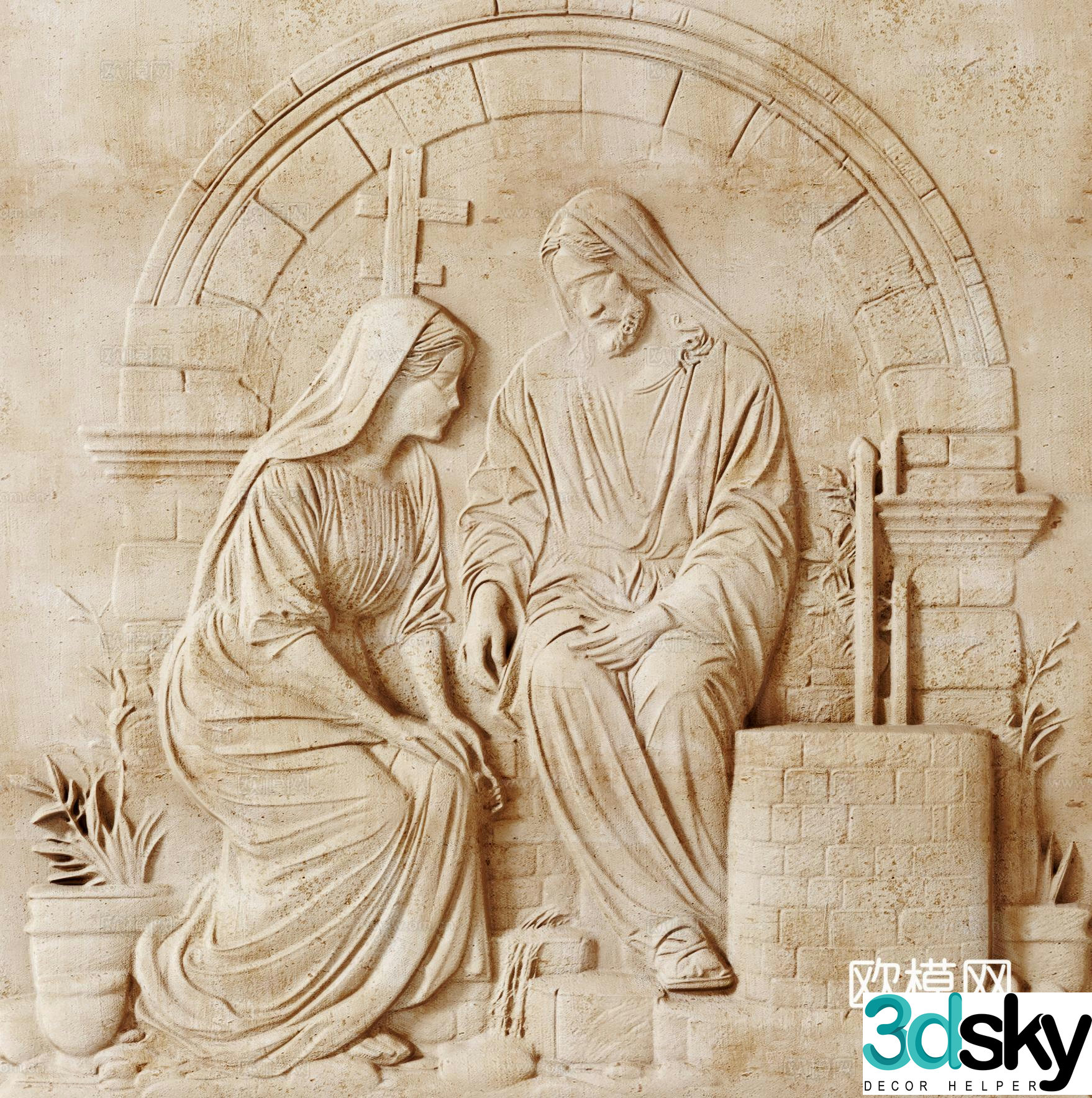 European relief Jesus relief three-dimensional stone carving wall decoration Virgin relief carving sculpture wall decoration 3D model