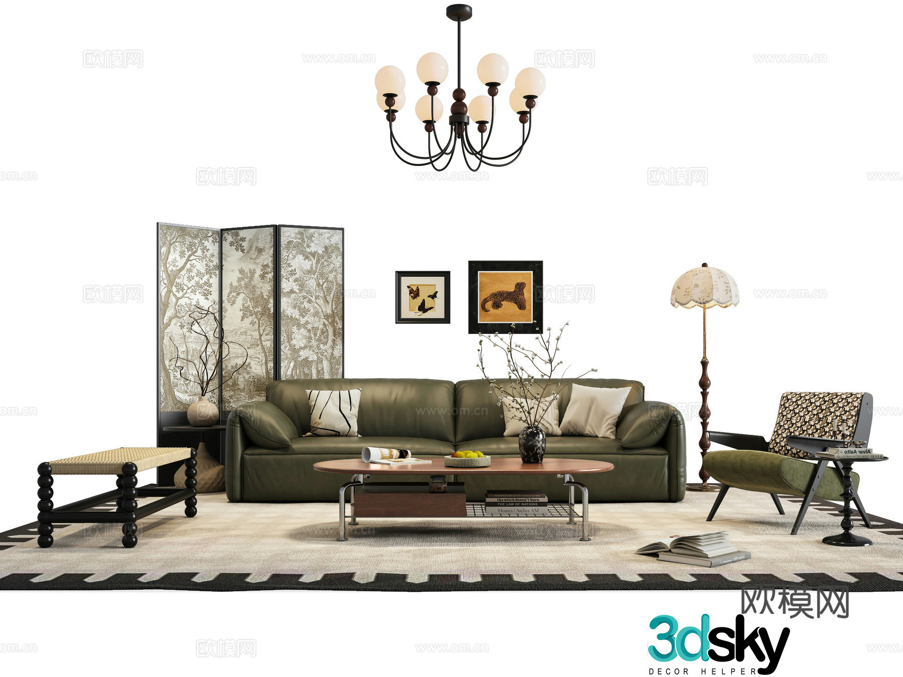 French medieval sofa coffee table combination 3D model