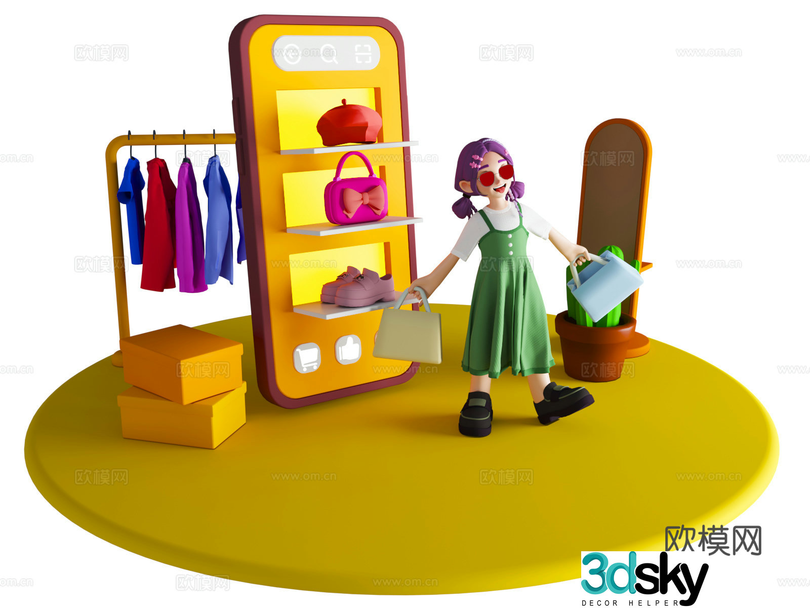 Online shopping clothing scene Cartoon shopping Cute clothing scene Online shopping-VR03d model