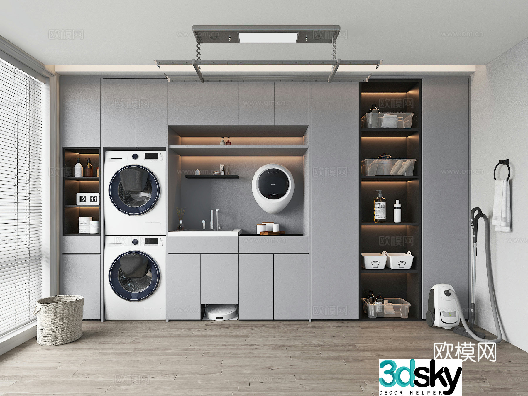 Modern laundry room balcony washing machine cabinet 3d model