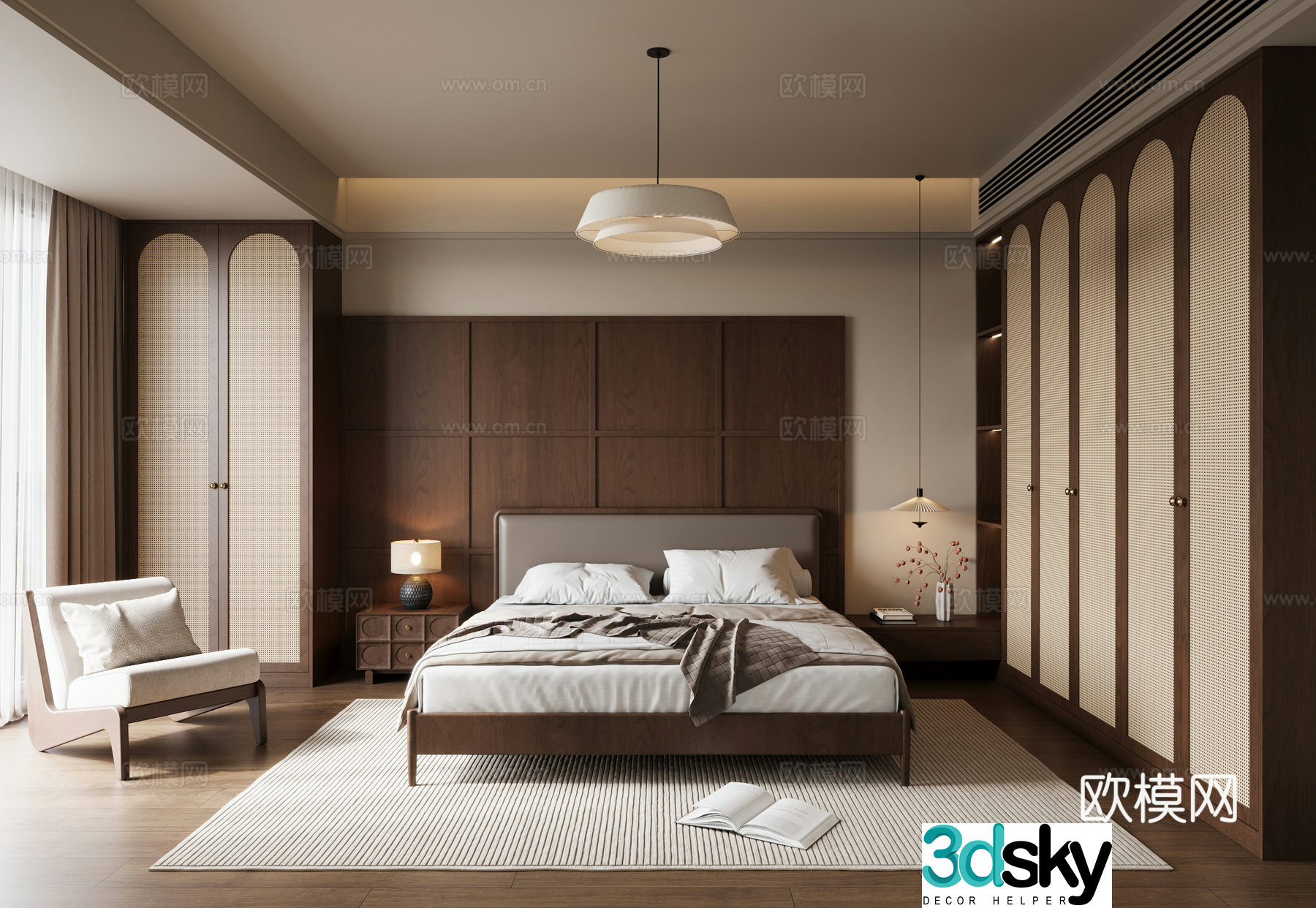 Middle-aged style bedroom Middle-aged style double bed Middle-aged style chandeliers Middle-aged style table lamp Middle-aged style leisure 3D model