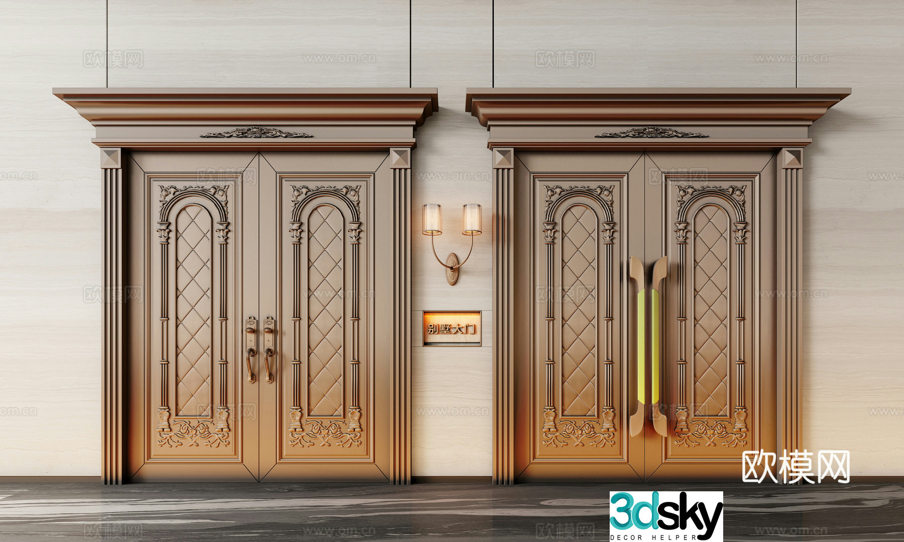 Villa door copper door European style door entrance door double door 3D model