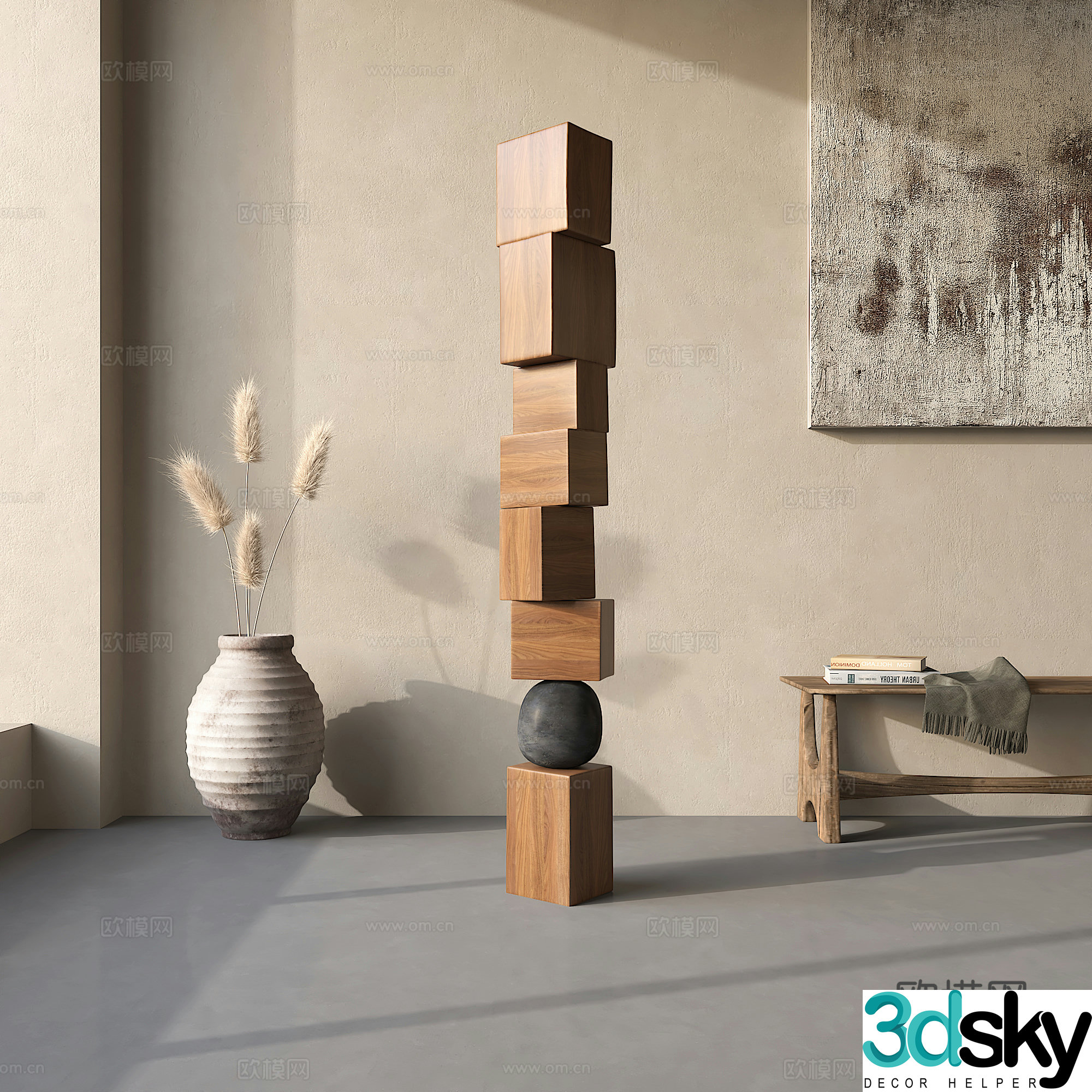 Modern abstract wood carving sculpture 3d model