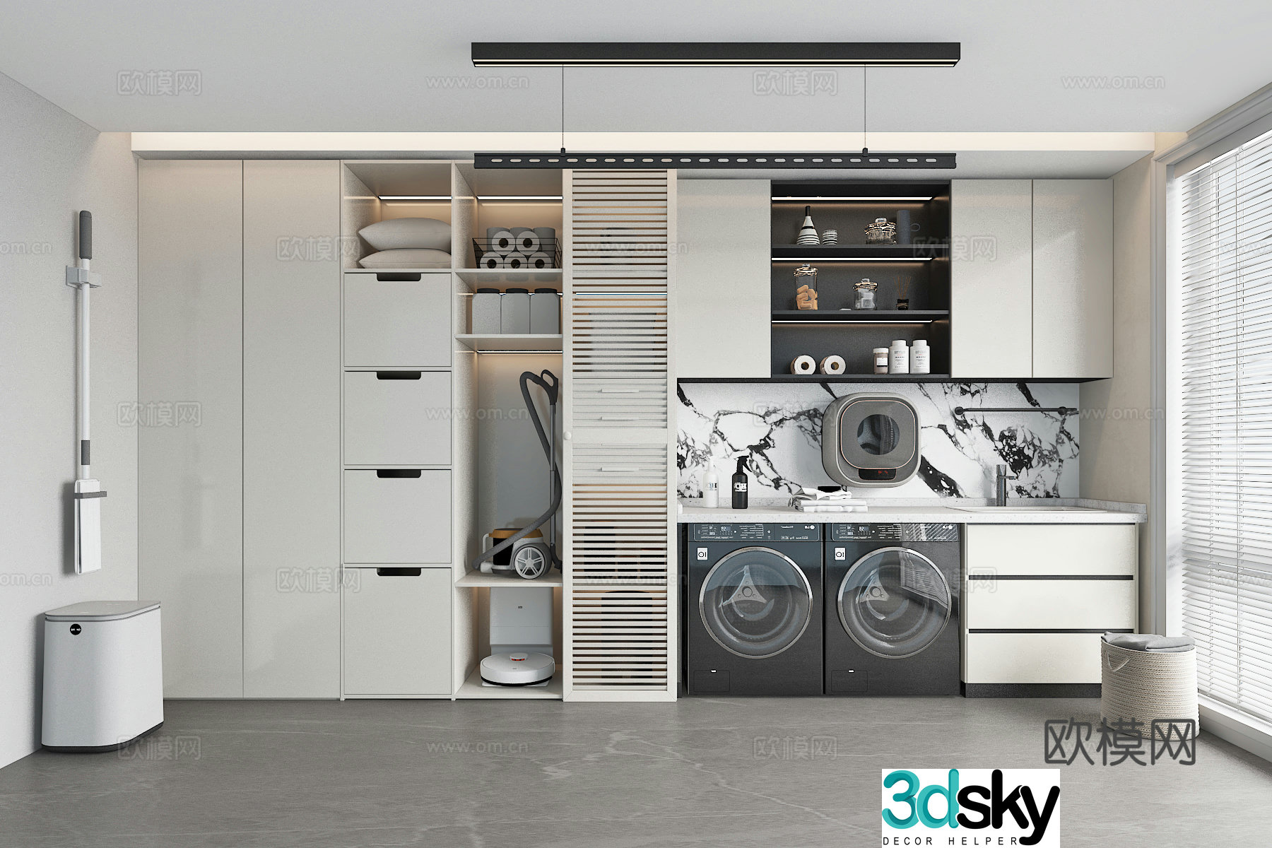 Modern laundry room balcony washing machine cabinet 3d model