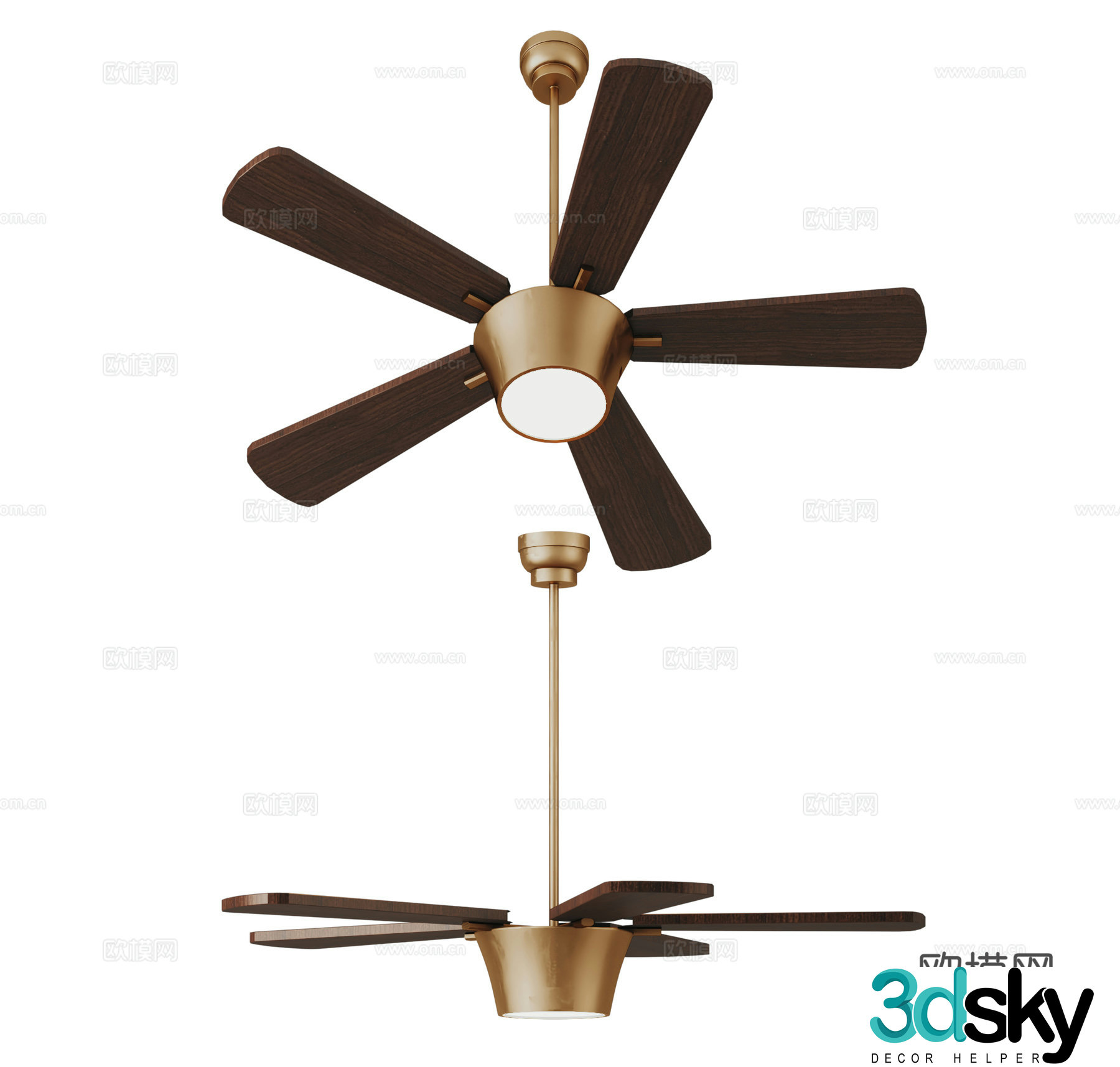 Modern medieval fan chandelier Fan light Wooden fan light Simple American fan light Ceiling fan 3D model