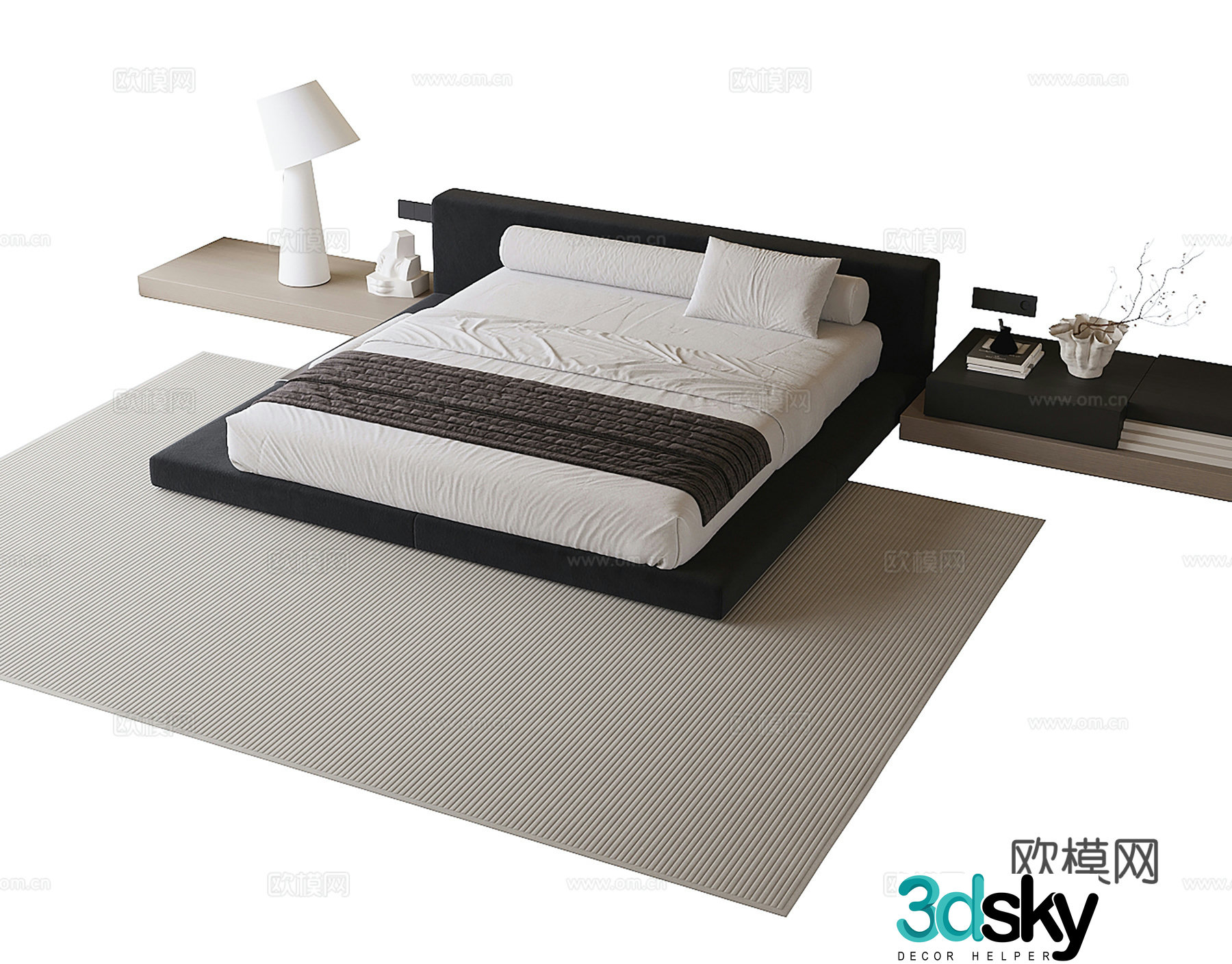 Modern double bed bedside table lamp 3d model