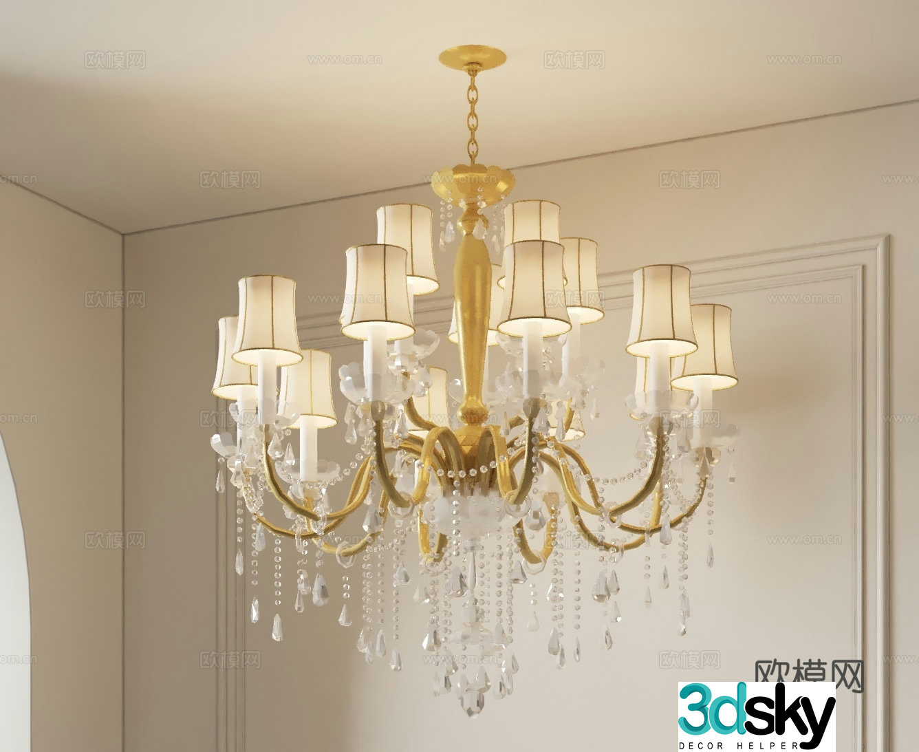 European style chandelier decorative lamp 3d model