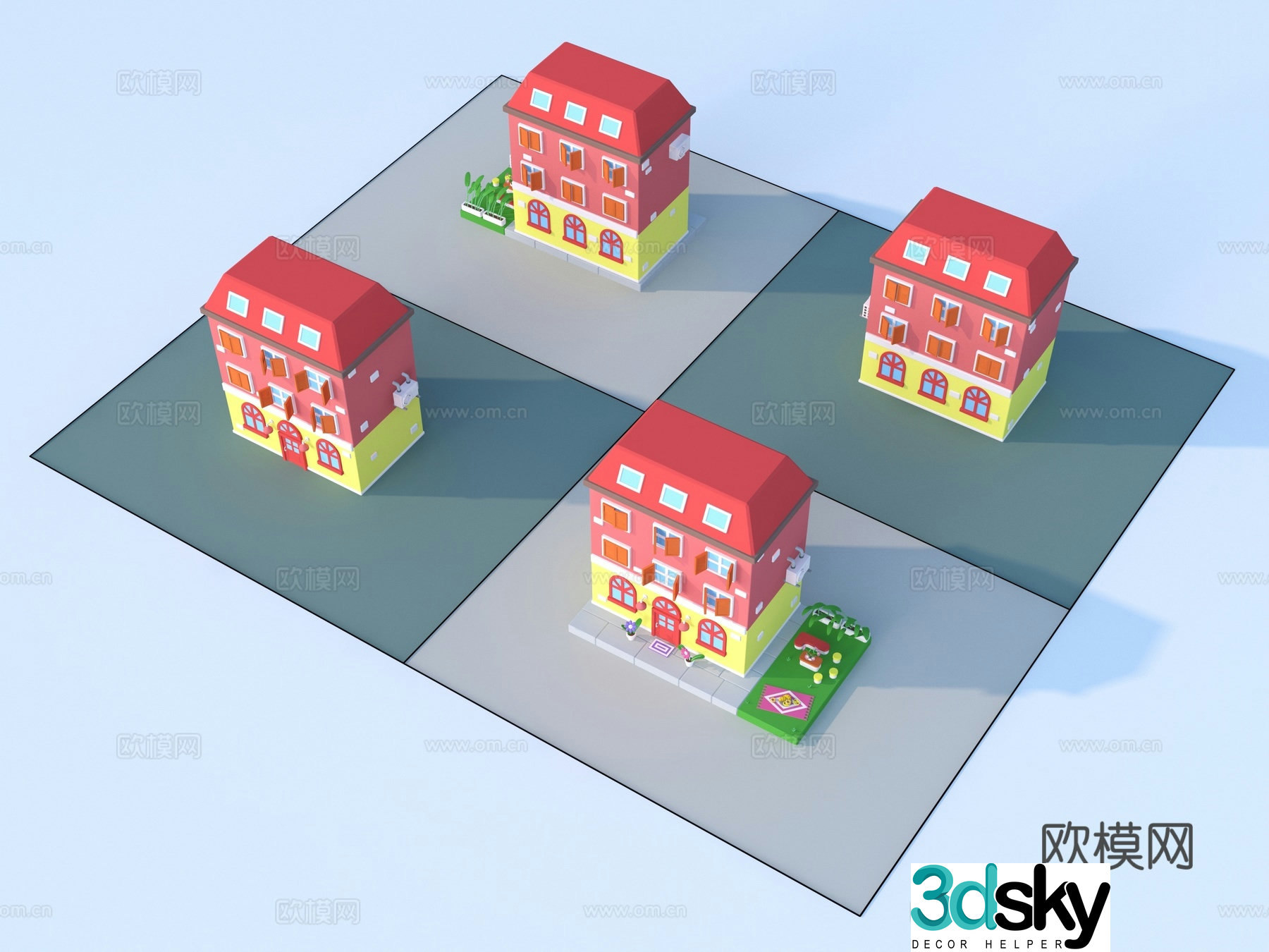 Cartoon toys architecture sketch 3d model