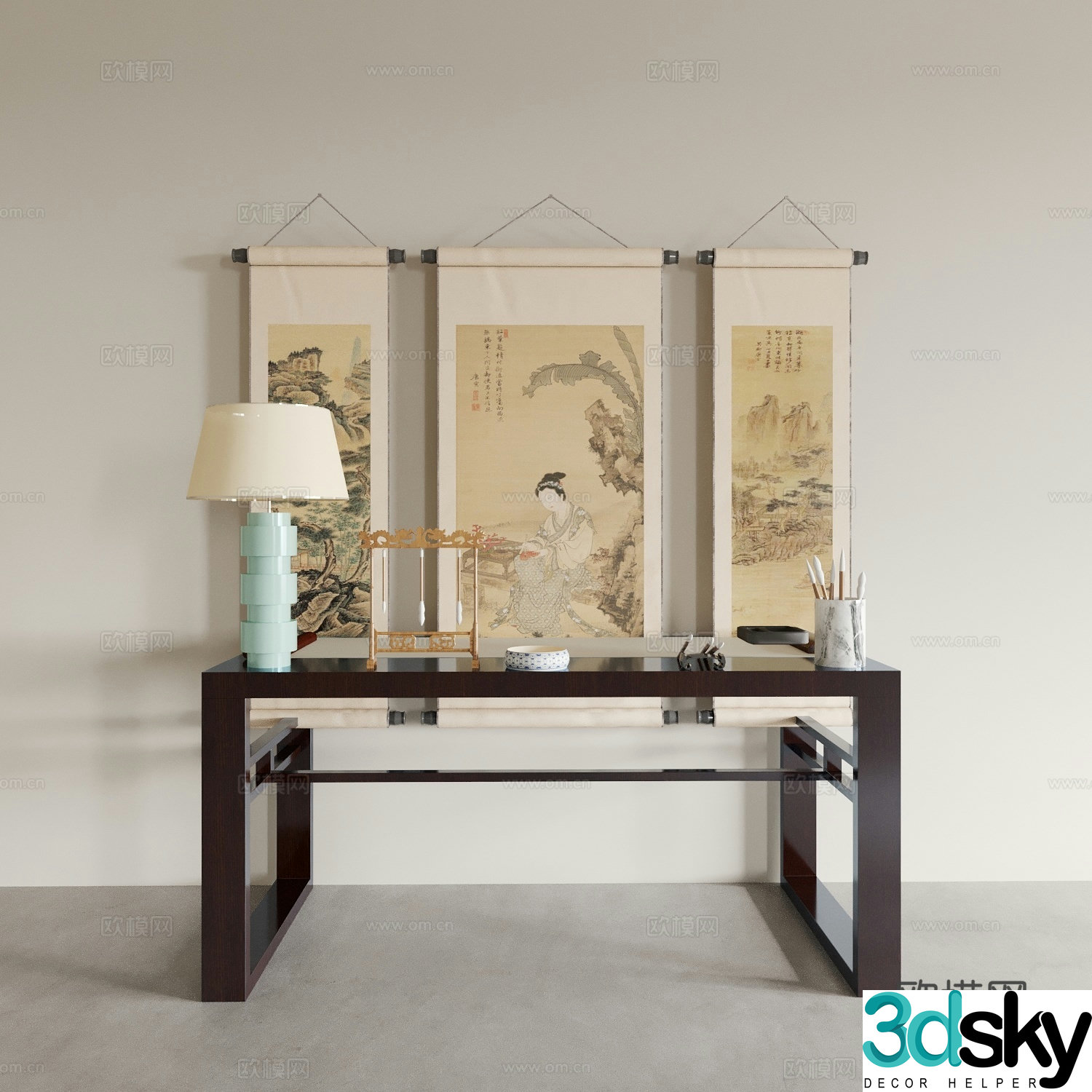 desk and chair study tea table and chair tea room office desk tea table dining table long table 3d model
