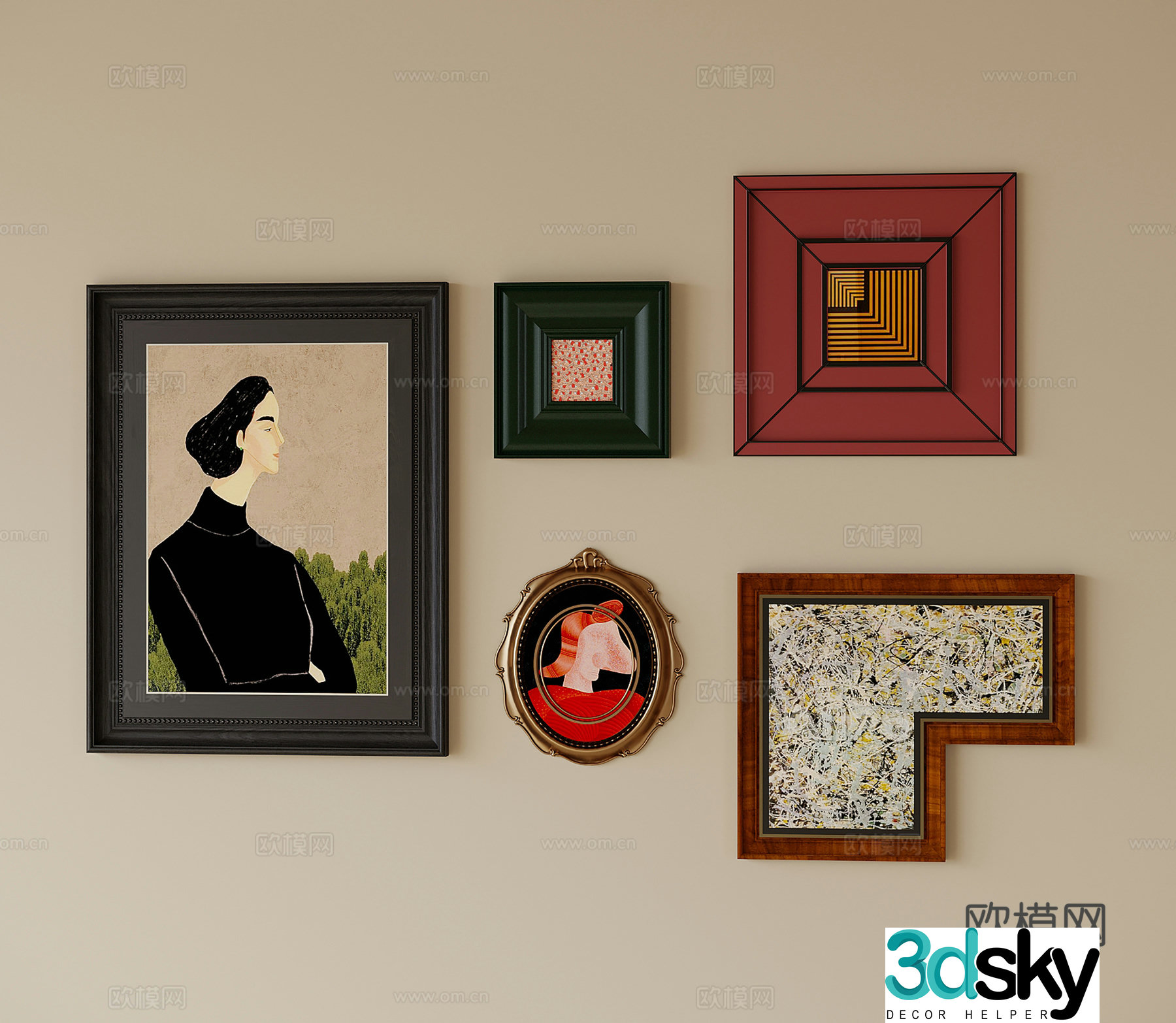 French hanging painting combination living room hanging paintings 3D model bedside paintings