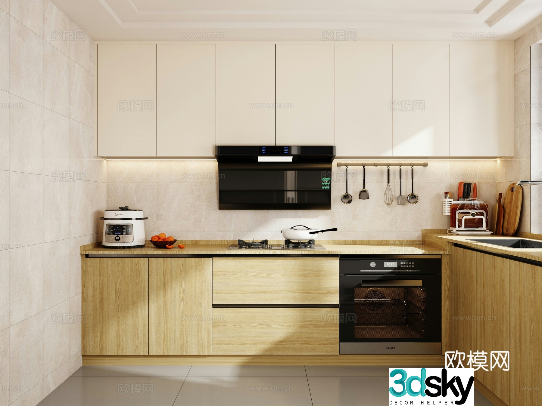 Modern log kitchen L-shaped kitchen supplies enclosed kitchen 3d model