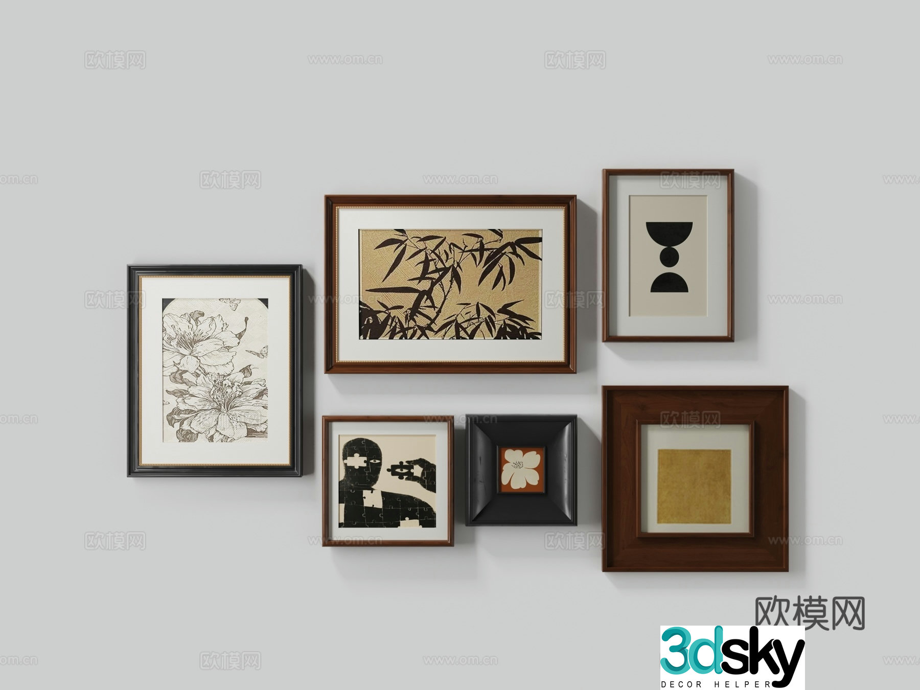 European style wall hanging painting combination 3D model