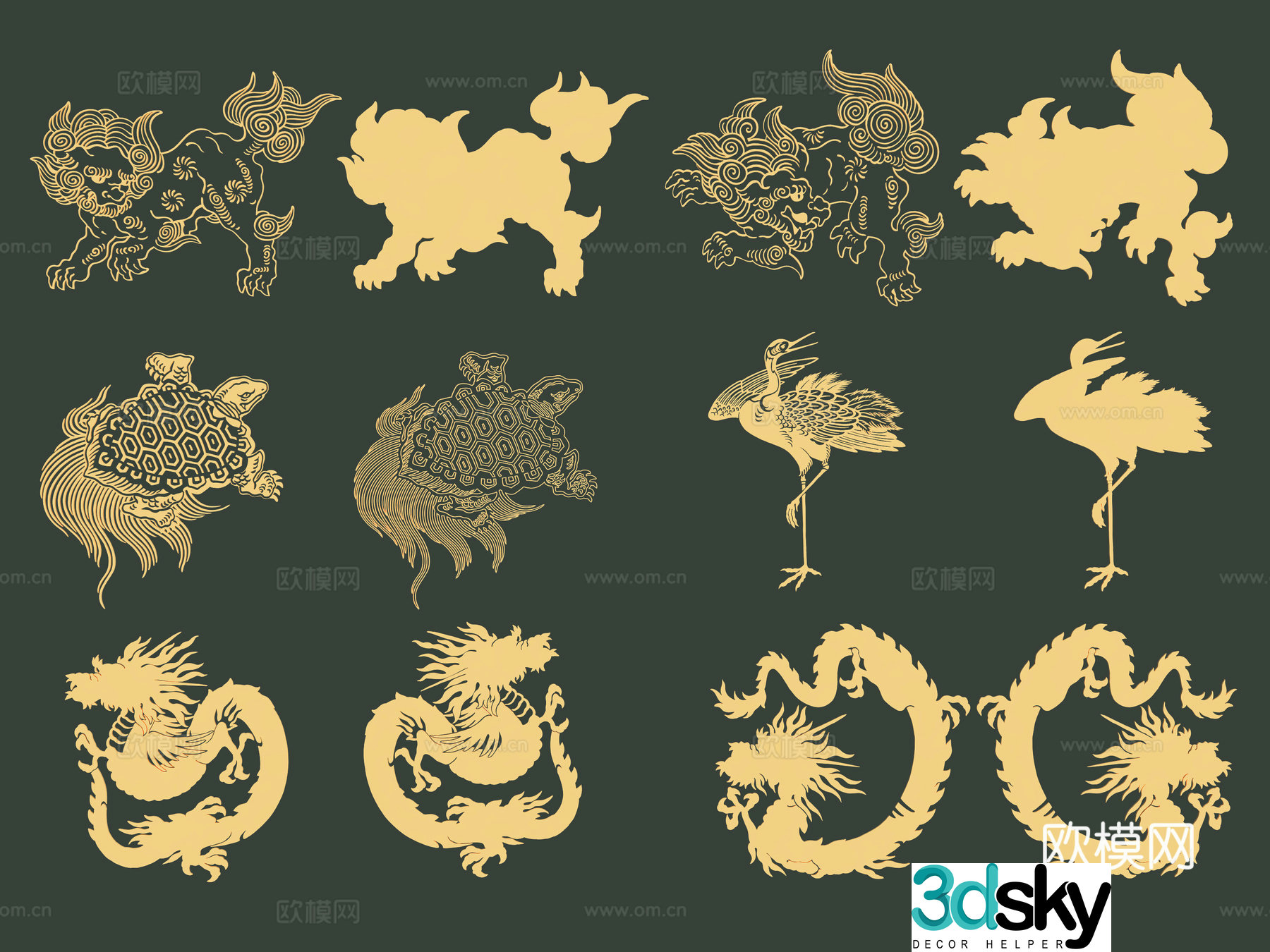 Divine beast unicorn lion mythical pattern mountain and sea scripture paper cutting silhouette wall decoration decoration 3d model