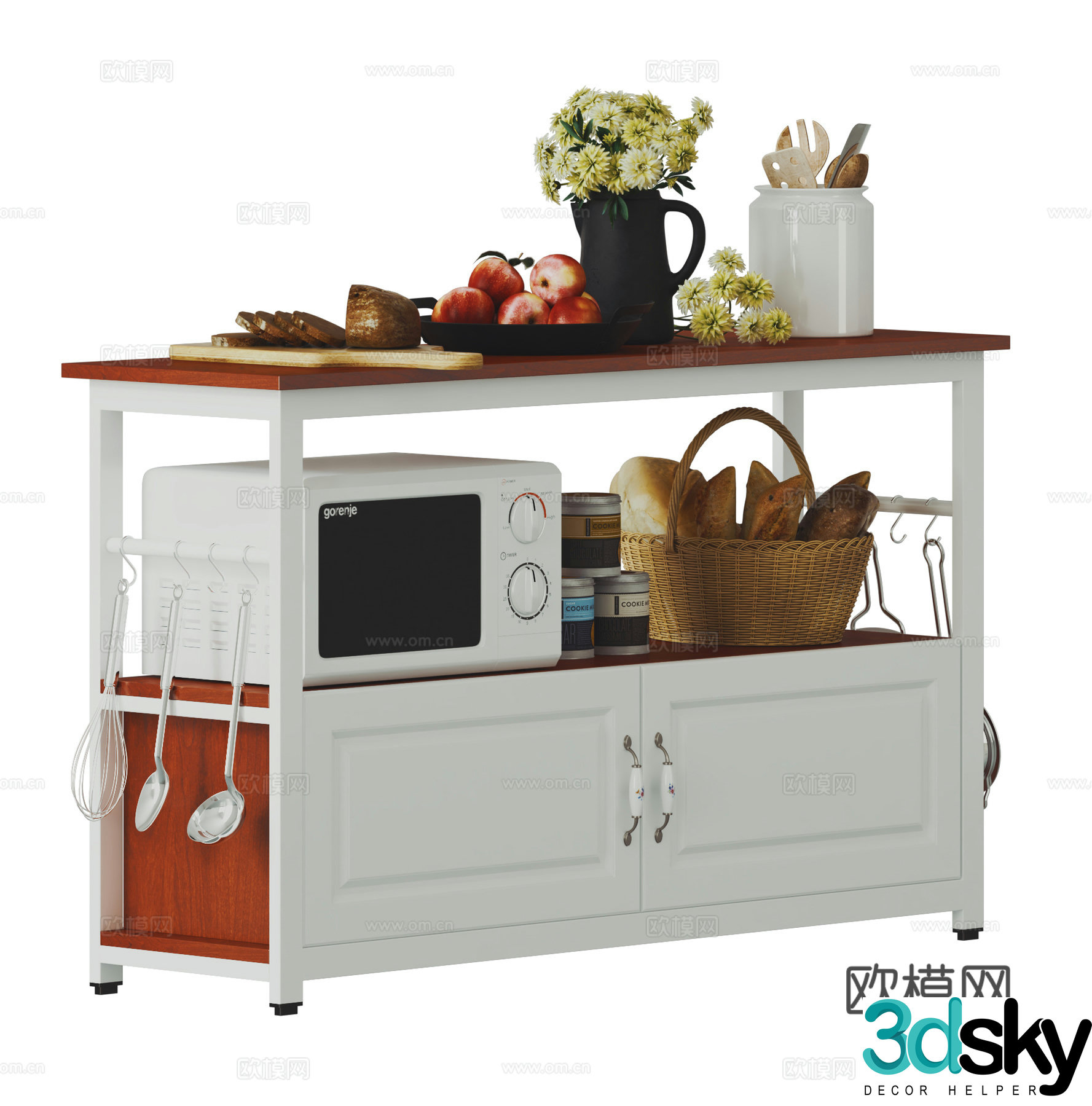 American kitchen storage frame microwave furnace shelf kitchen multifunctional shelf French kitchen setting 3D model