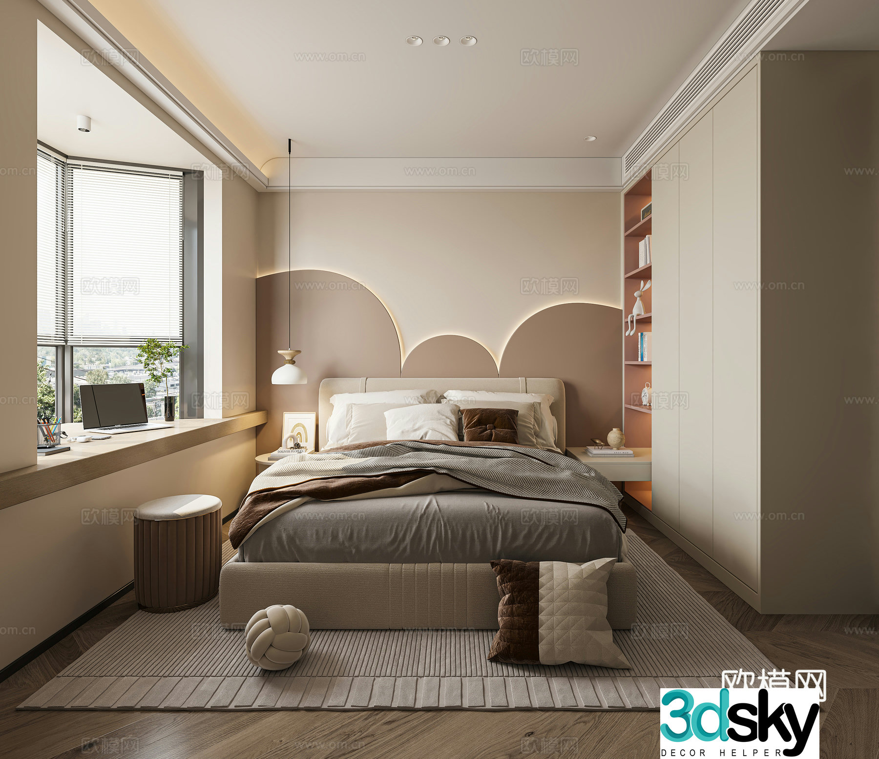 Creamy Bedroom 3d Model