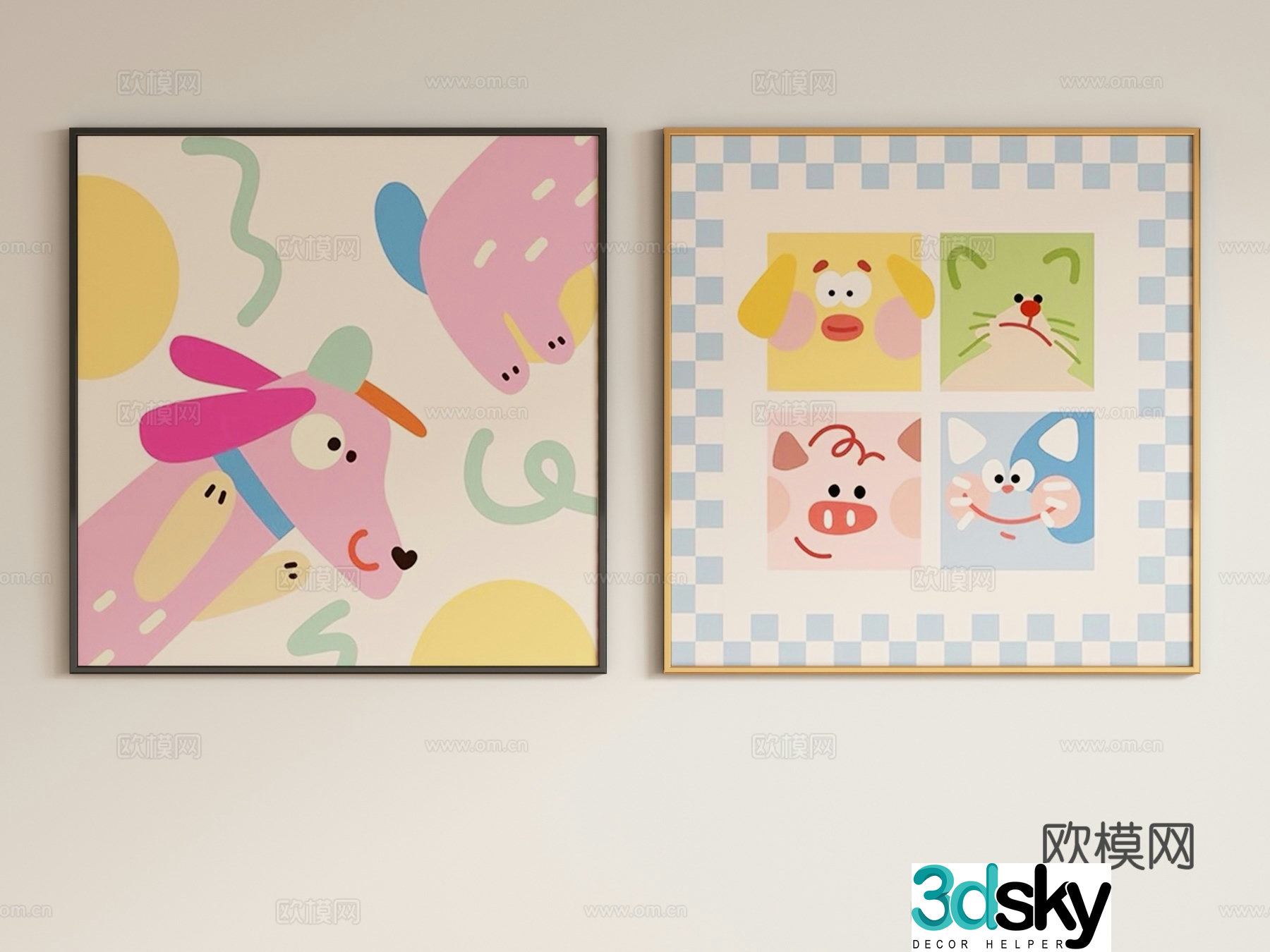 Modern cream style children’s decorative painting hanging painting 3d model