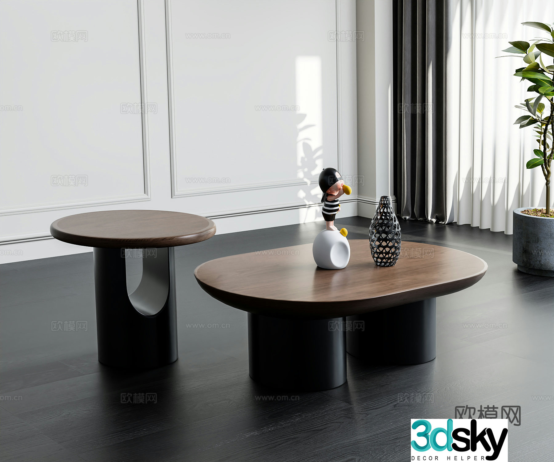 Medium cream tea table cream style 3d model