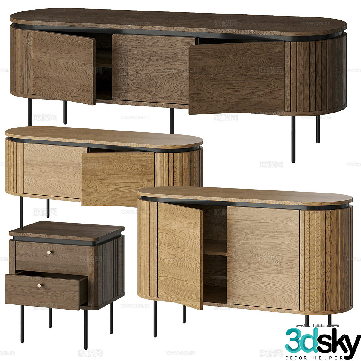 New Chinese TV cabinet bedside table combination 3D model