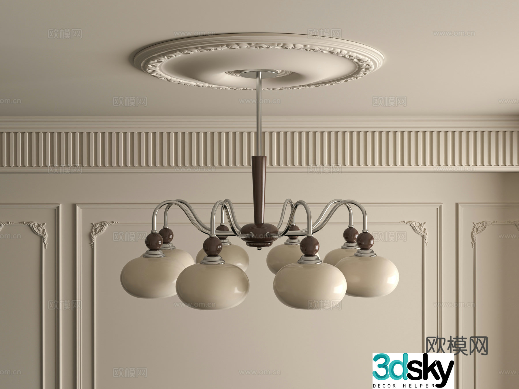 Middle -aged wind chandelier 3D model