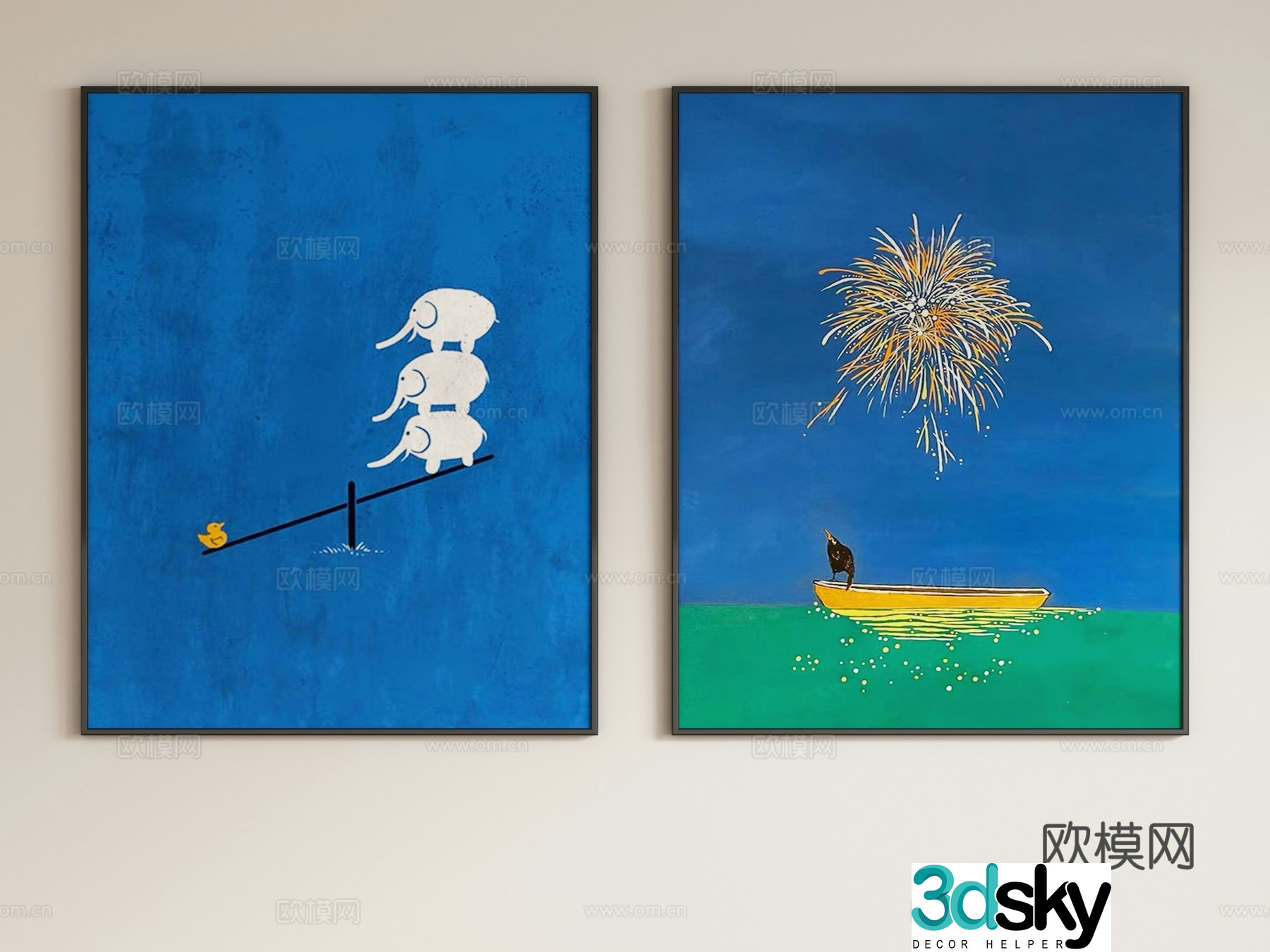 Modern cream style children’s decorative painting hanging painting 3d model