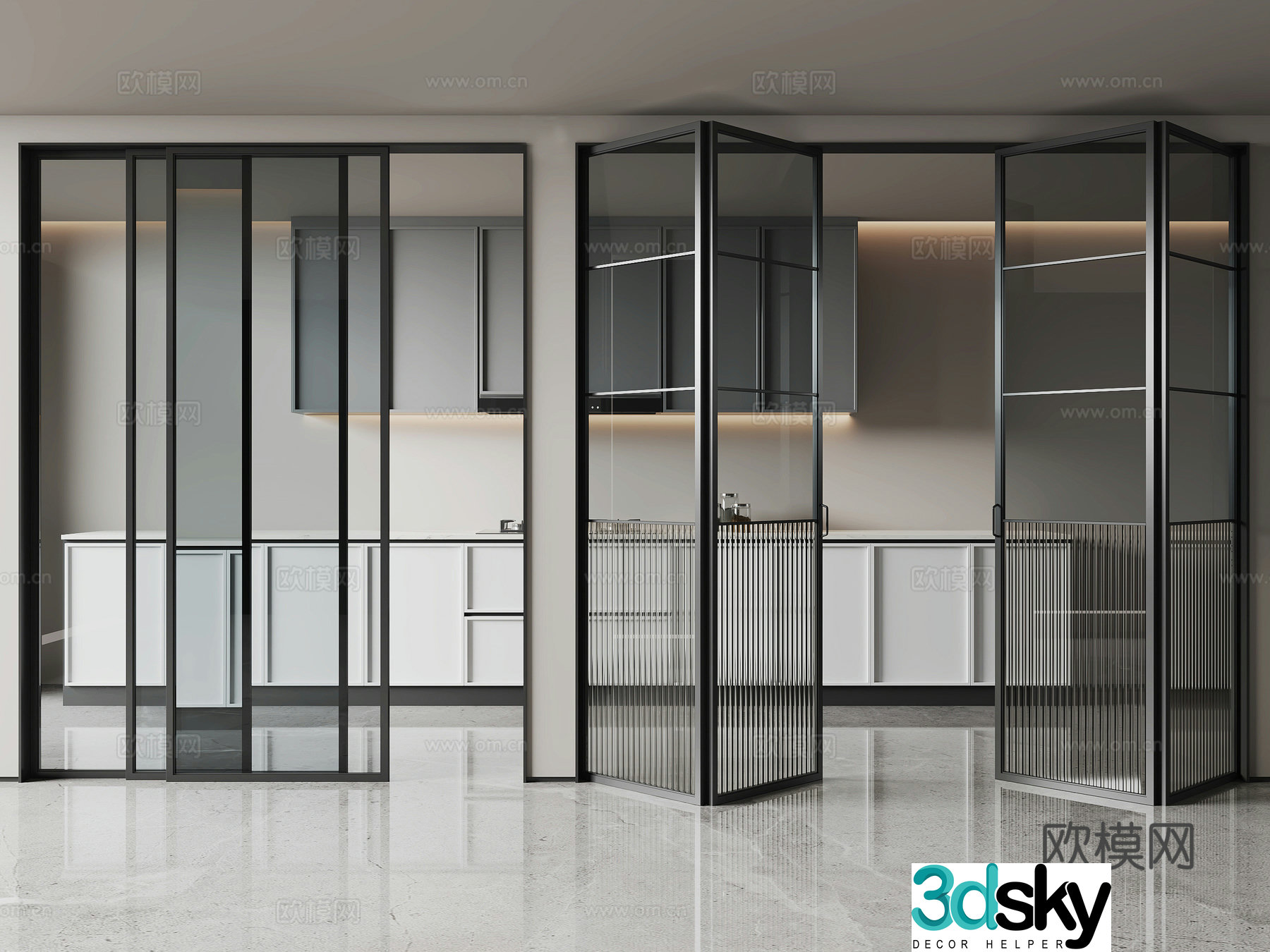 Modern glass kitchen door Folding door Sliding door Kitchen 3d model